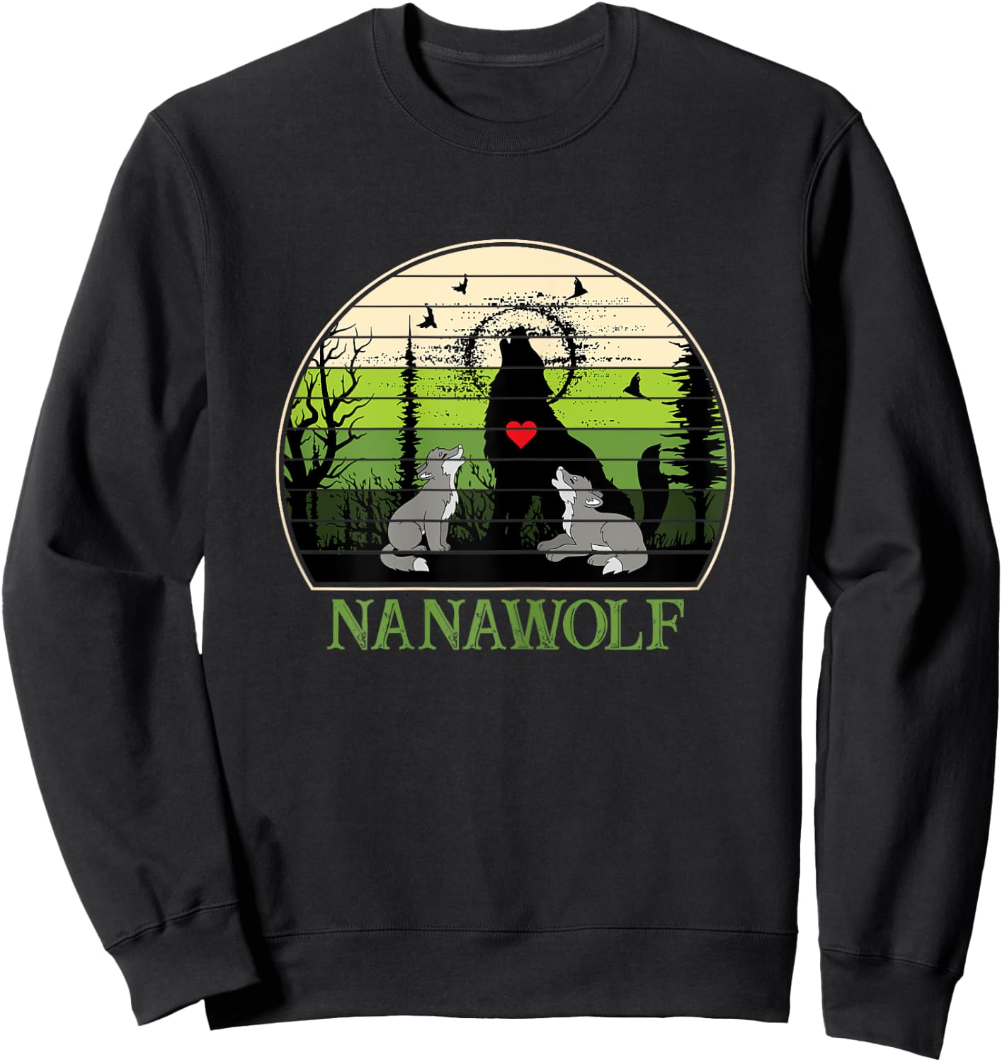 Retro Vintage Sunset Nana Wolf Mothers Day Grandma Wolf Sweatshirt - Sweatshirt | Black