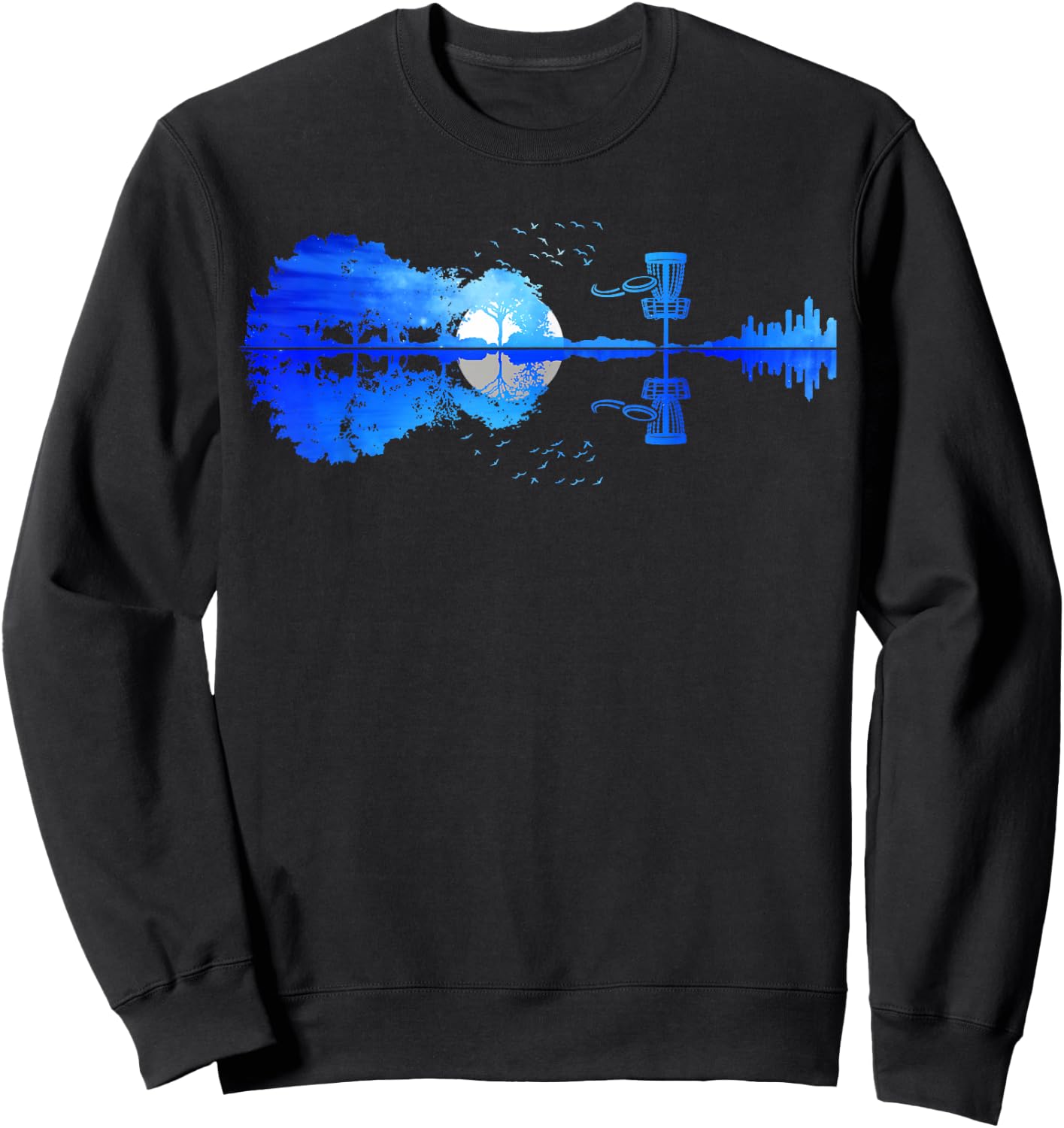 Men Disc Golf Frisbee Golfer Sunset Guitar Guitarist Golfing Sweatshirt - Sweatshirt | Black