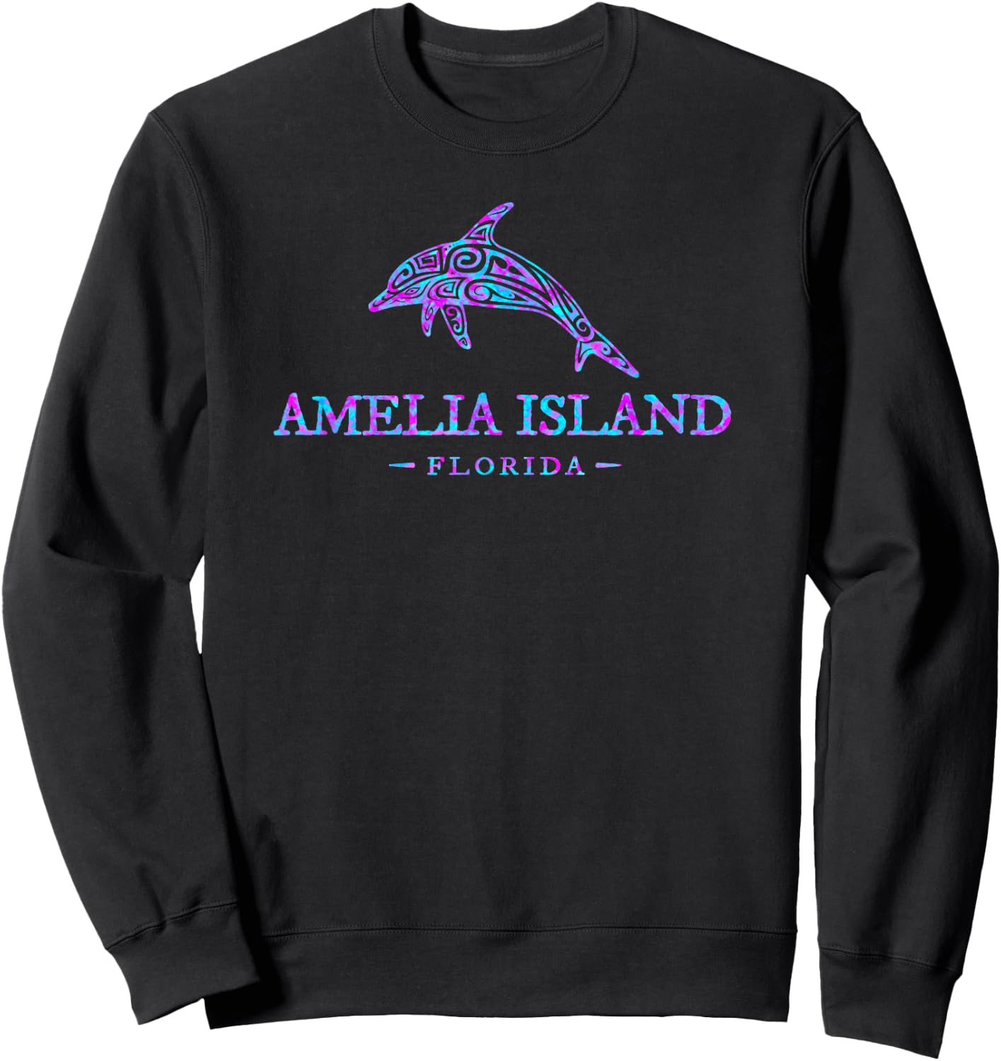 Amelia Island Florida Colorful Dolphin Girls Boys Sweatshirt - Sweatshirt | Black