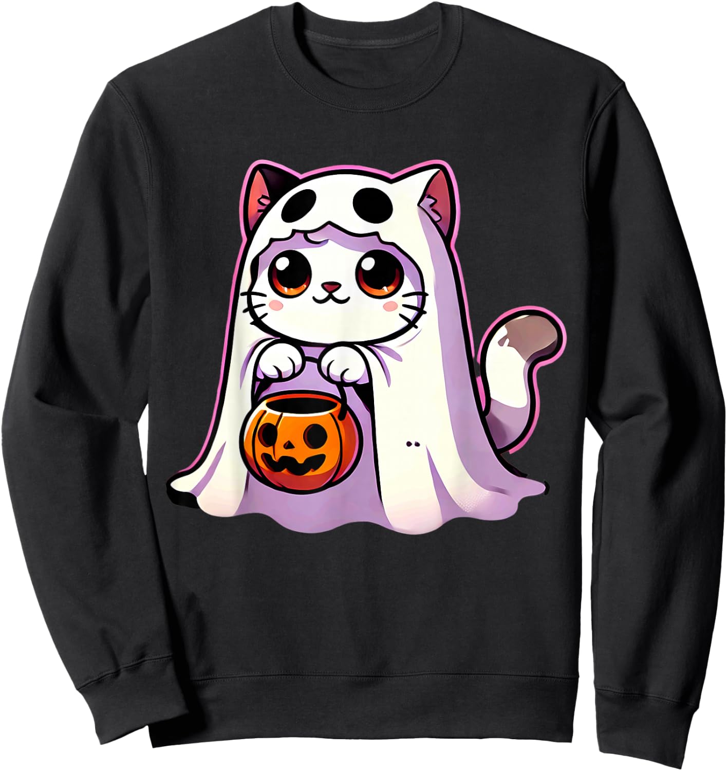 Cat Ghost Halloween Cute Kitty Men Women Kids Sweatshirt - Sweatshirt | Black