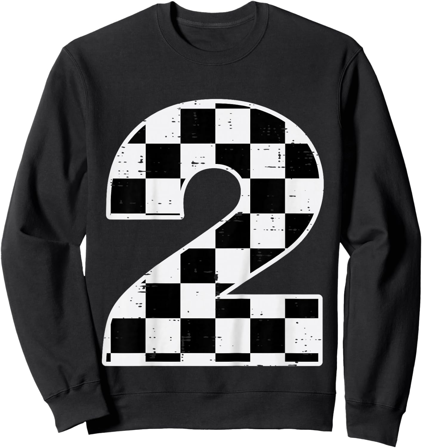 Kids 2nd Birthday 2 Checkered Race Flag Bday Party Girls Boys Kid Sweatshirt - Sweatshirt | Black