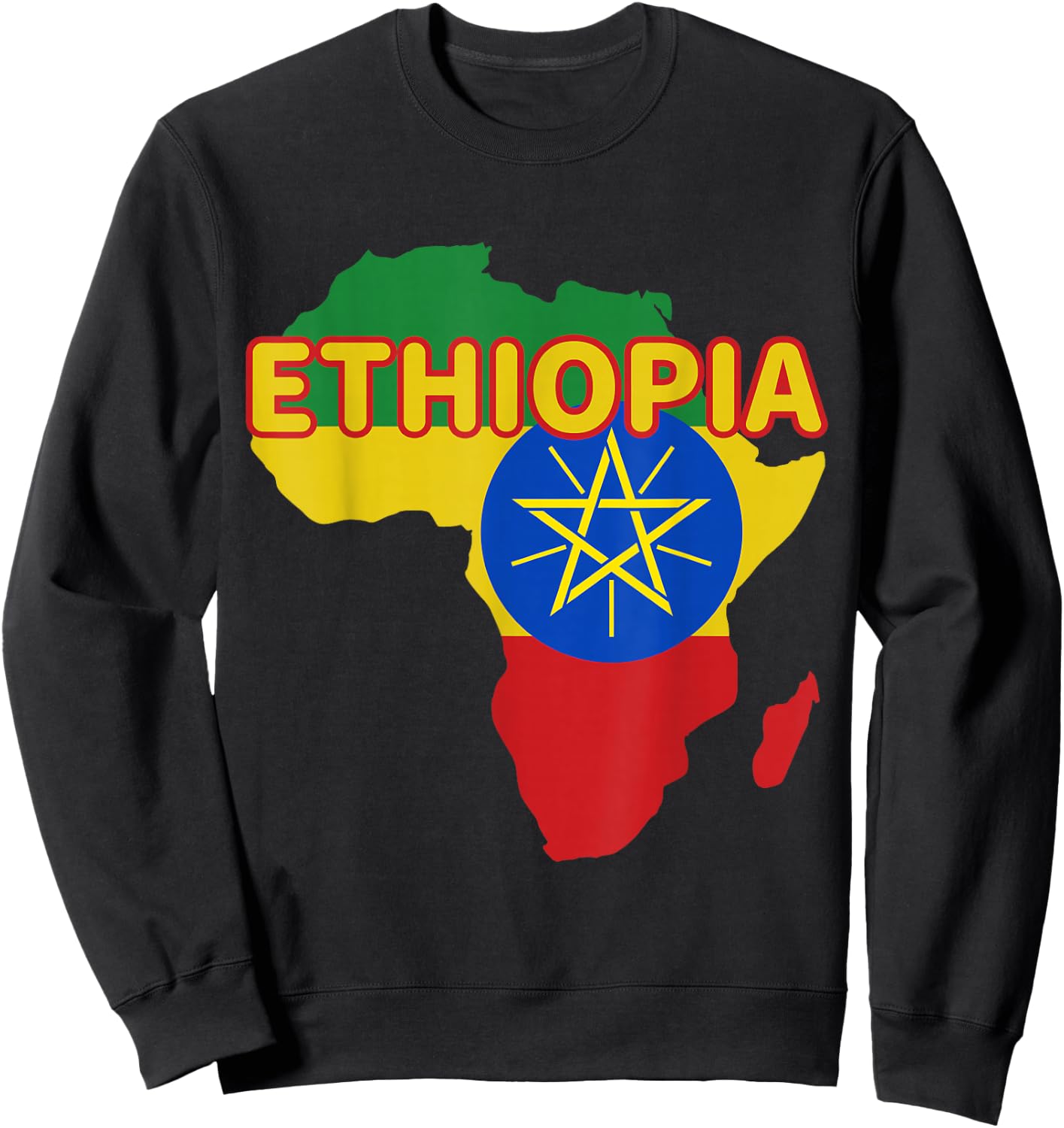 Ethiopia Ethiopian Pride Flag Map Africa Print Sweatshirt - Sweatshirt | Black