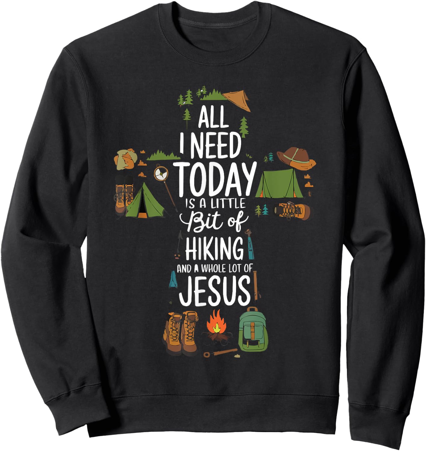 Hiking Jesus Christ Religion Christian Hiker Christianity Sweatshirt - Sweatshirt | Black