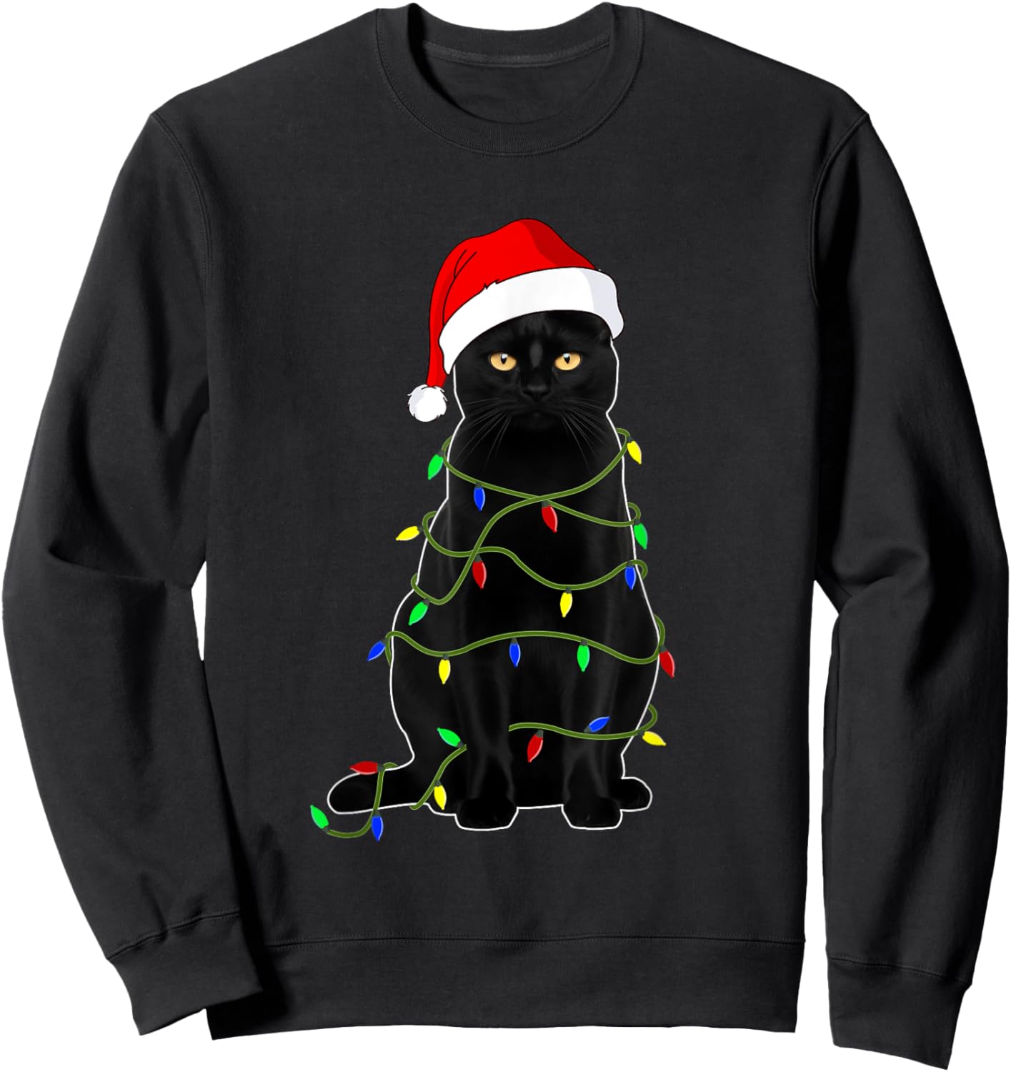 Black Cat Santa Christmas Family Matching Pajamas Xmas Men Women Kids Sweatshirt - Sweatshirt | Black