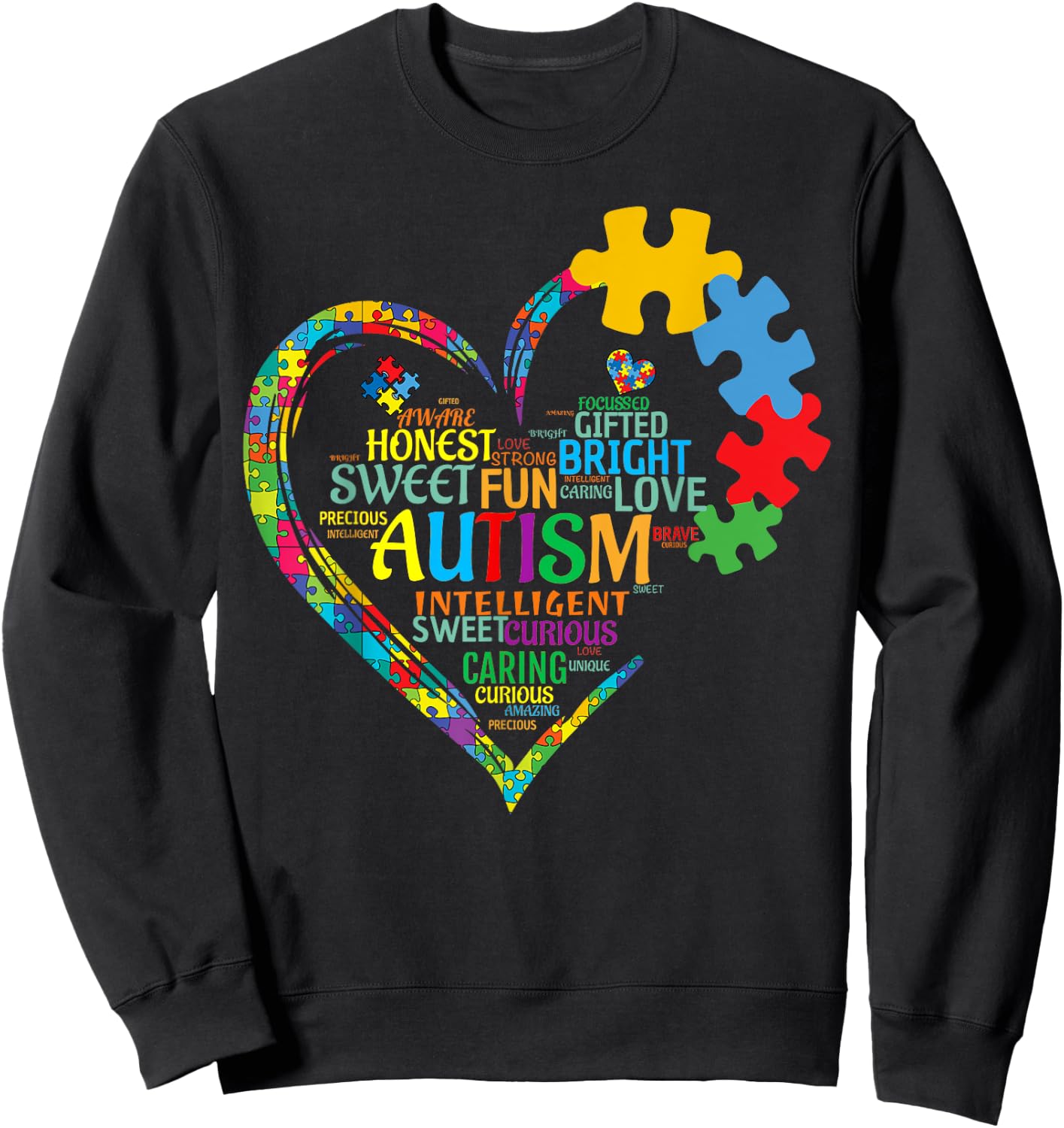 Autism Heart Autism Awareness Support Autism Sweatshirt - Sweatshirt | Black