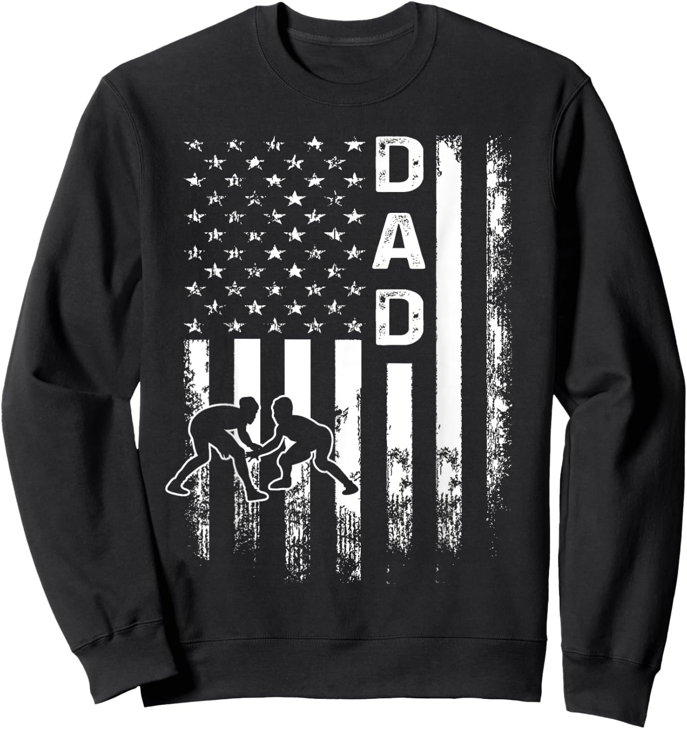Wrestling Dad American Flag Vintage Christmas Xmas Sweatshirt - Sweatshirt | Black