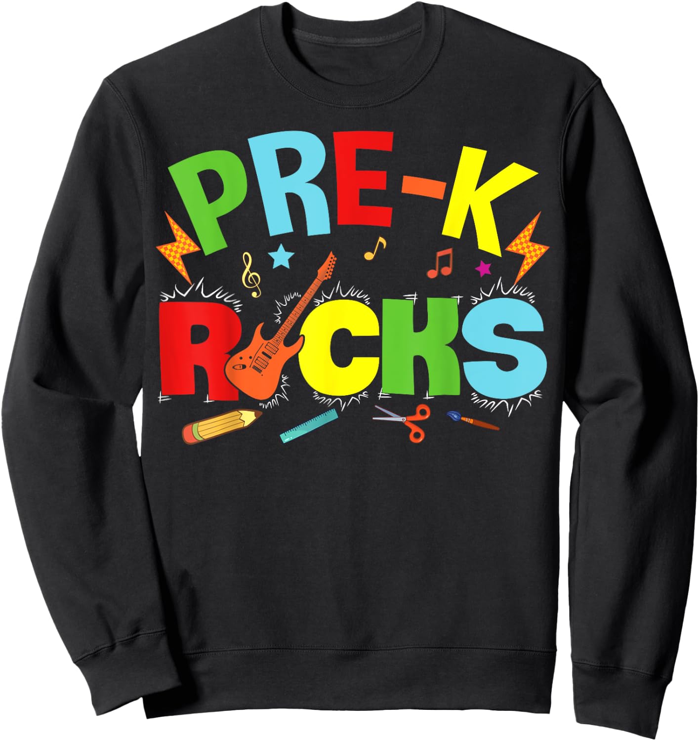 Hello Pre-K Rocks Teacher Team Vibes Rockstar Sweatshirt - Sweatshirt | Black