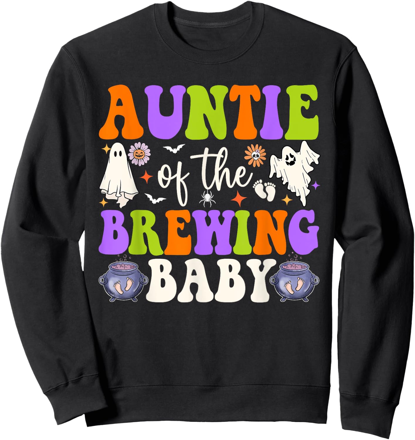 Auntie of Brewing Baby Halloween Theme Baby Shower Spooky Sweatshirt - Sweatshirt | Black