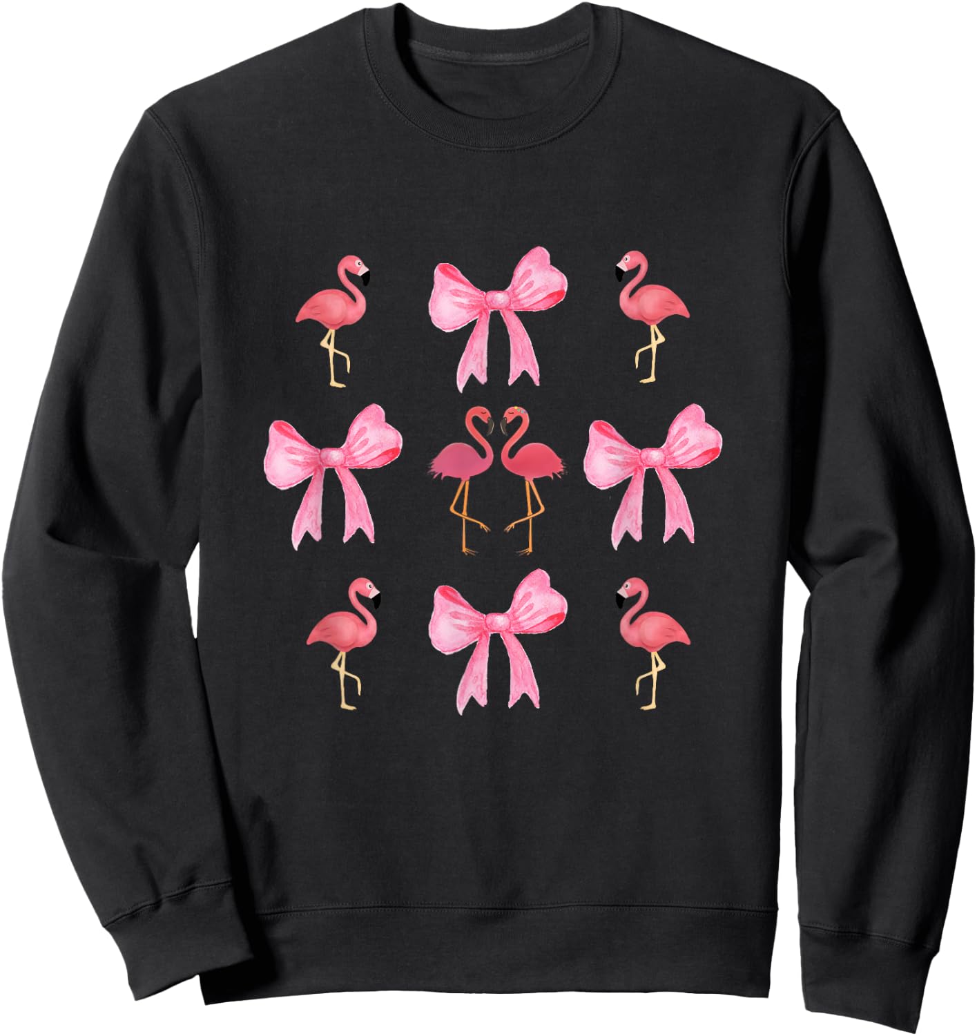 Pink Bows Cute Coquette Flamingo y2k Girl Aesthetic bow Sweatshirt - Sweatshirt | Black