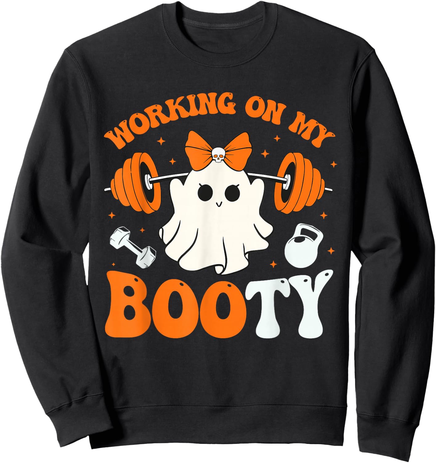 Funny Working On My Booty Ghost Boo Gym Ghost Pun Halloween Sweatshirt - Sweatshirt | Black