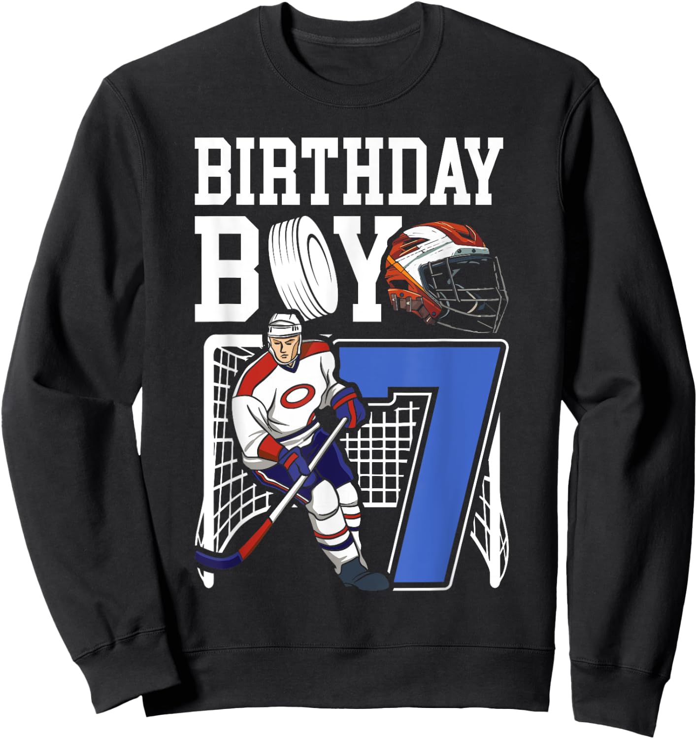Kids 7 Year Old Ice Hockey Themed Birthday Party 7th Boy Sweatshirt - Sweatshirt | Black