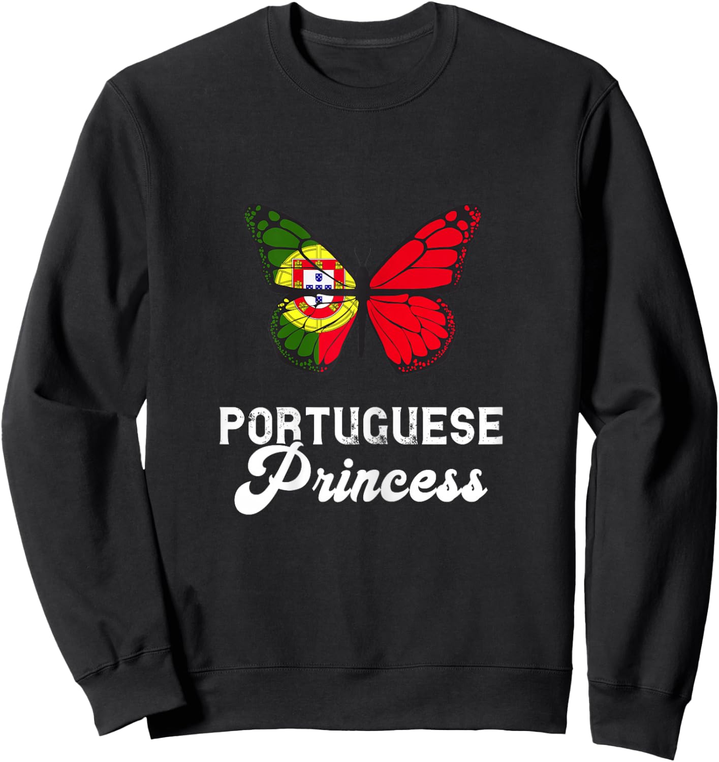 Portuguese Princess Proud Butterfly Portugal Flag Roots Sweatshirt - Sweatshirt | Black