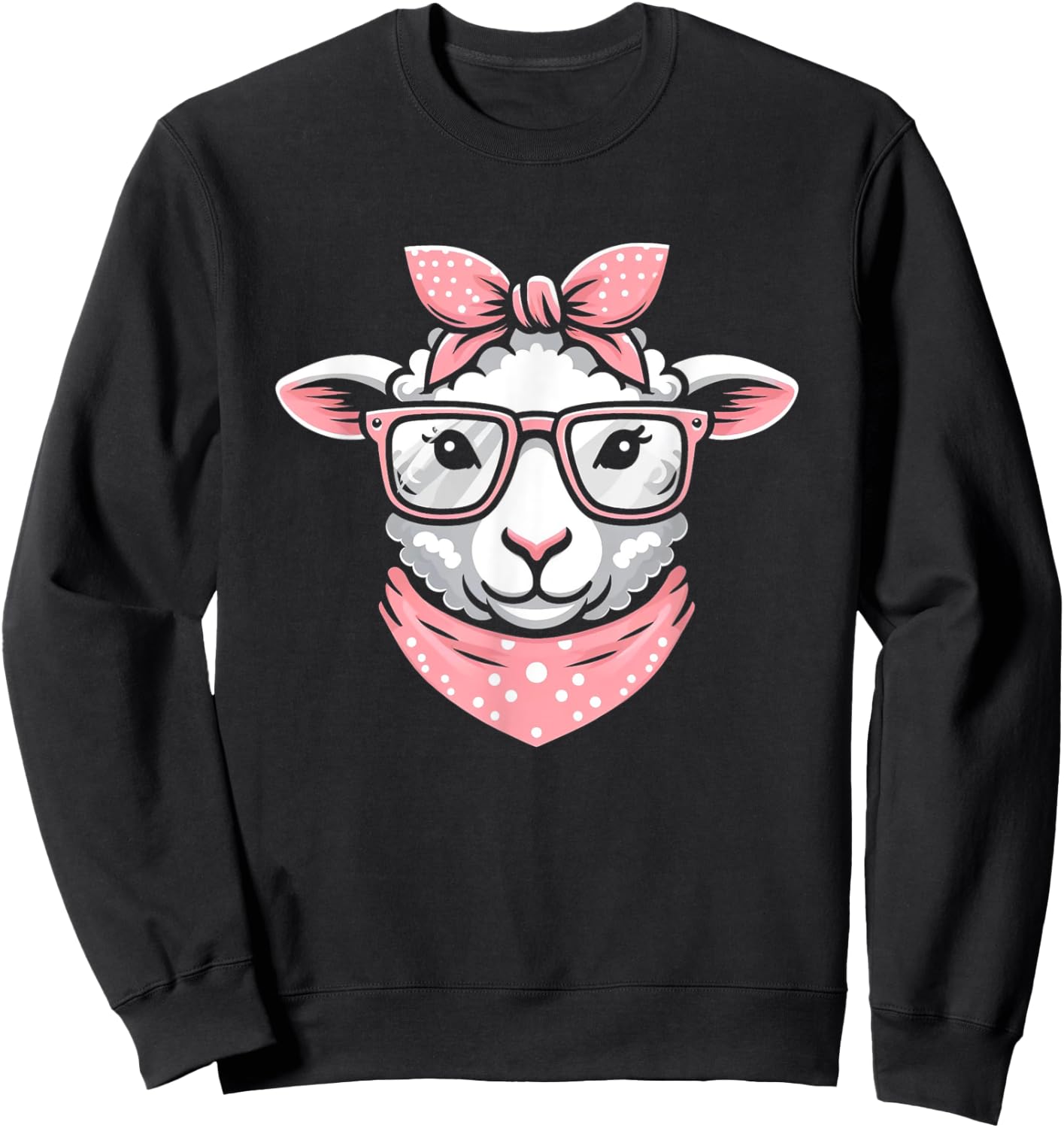 Sheep Pink Bandana Glasses Sweatshirt - Sweatshirt | Black