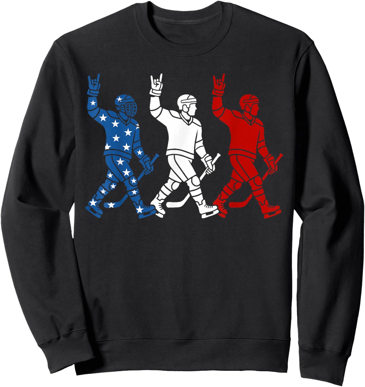 Hockey Player USA Flag 4th of July Patriotic Funny Hockey Sweatshirt - Sweatshirt | Black
