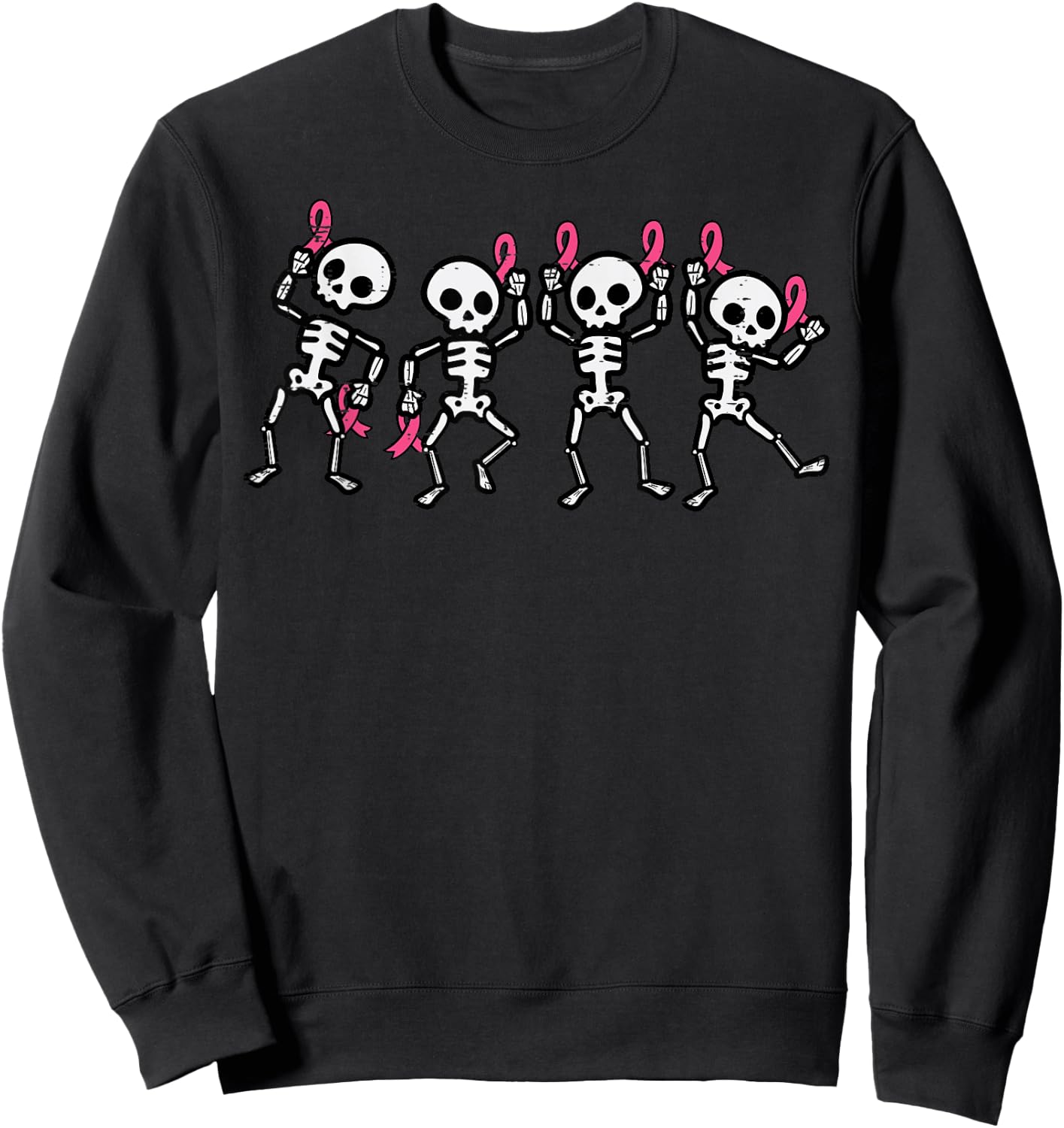 Breast Cancer Skeletons Pink Ribbon Awareness Women Kids Men Sweatshirt - Sweatshirt | Black