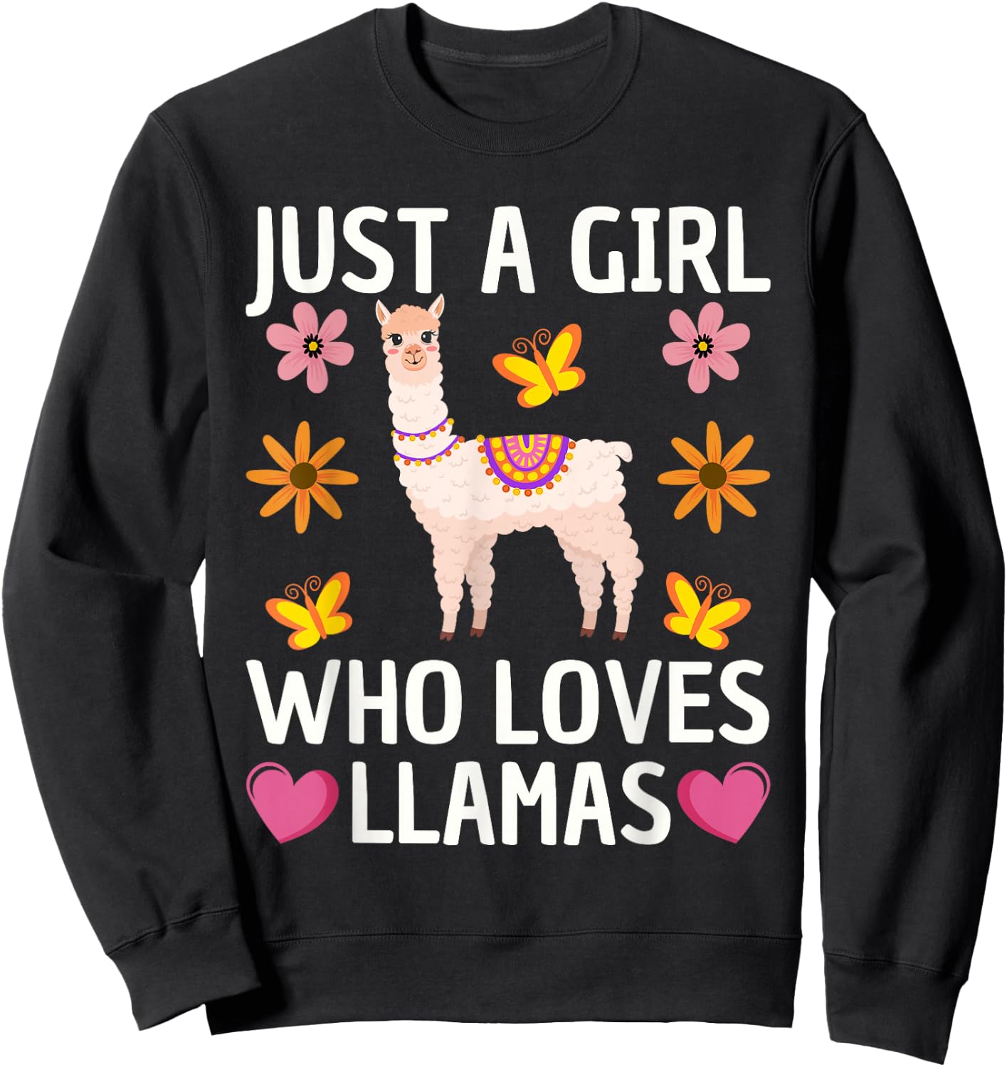 Cute Llama Girls Farming Llama Lovers Alpaca Farm Sweatshirt - Sweatshirt | Black