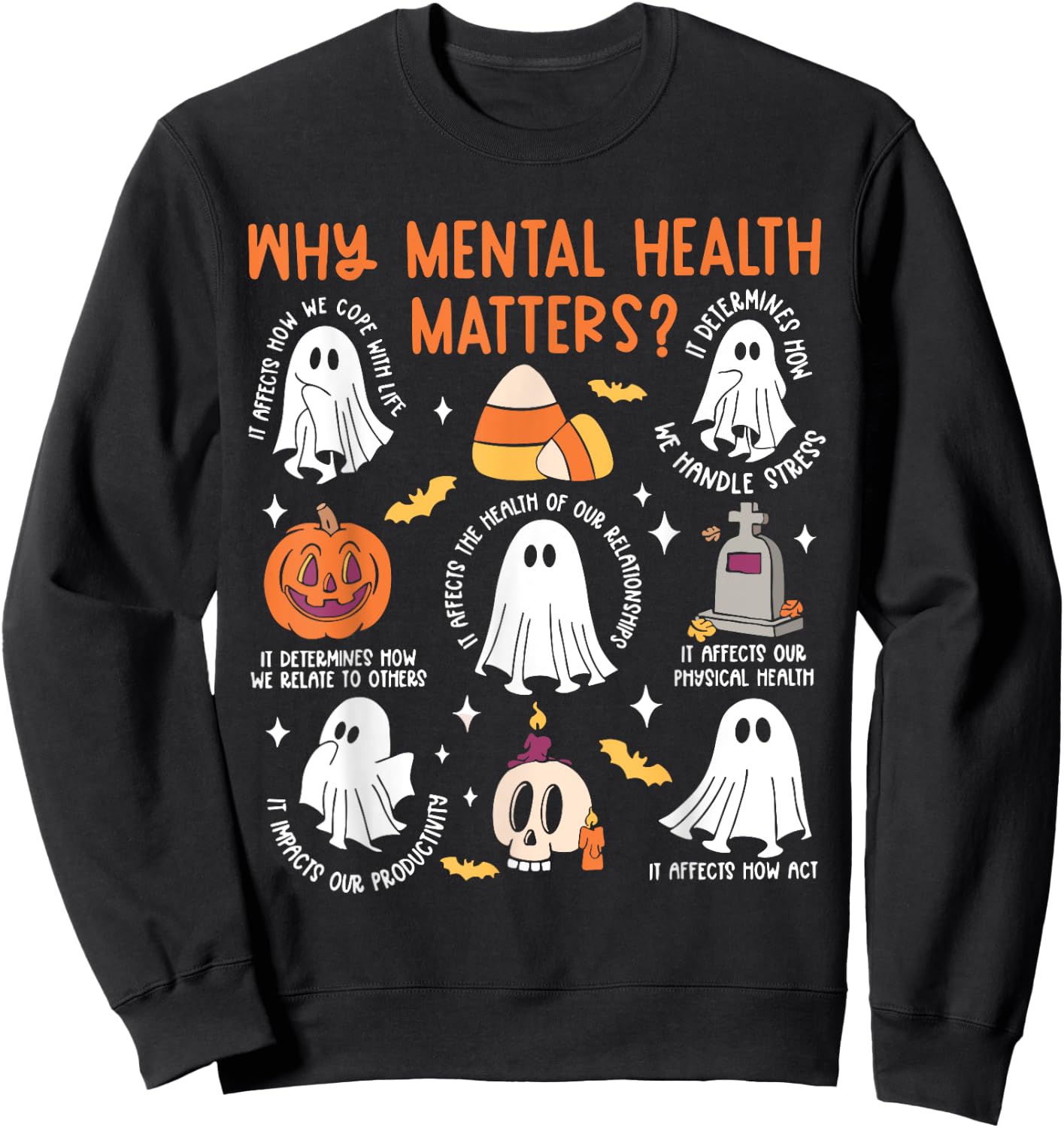 Mental Health Ghost Halloween Therapist School Psychologist Sweatshirt - Sweatshirt | Black