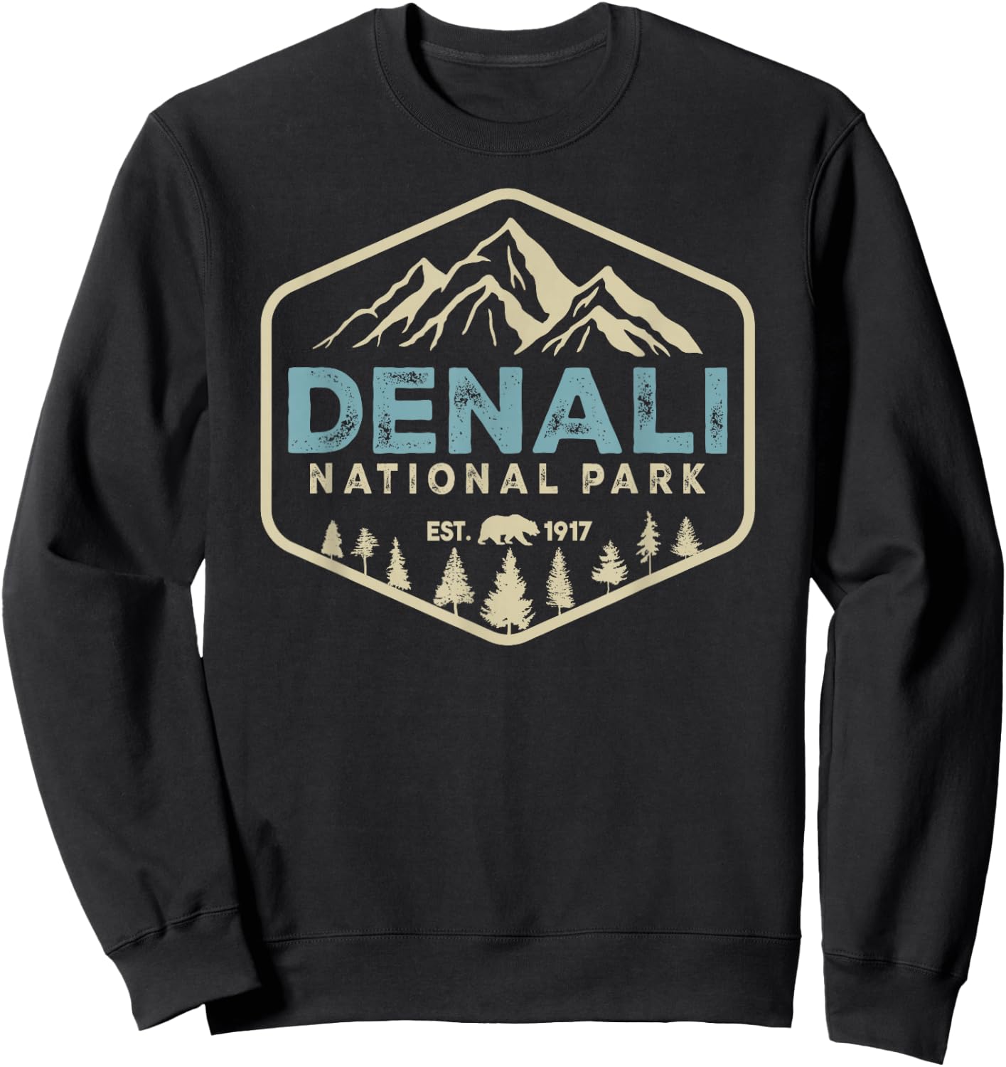 Retro Denali National Park mountains Nature Vintage Hiking Sweatshirt - Sweatshirt | Black
