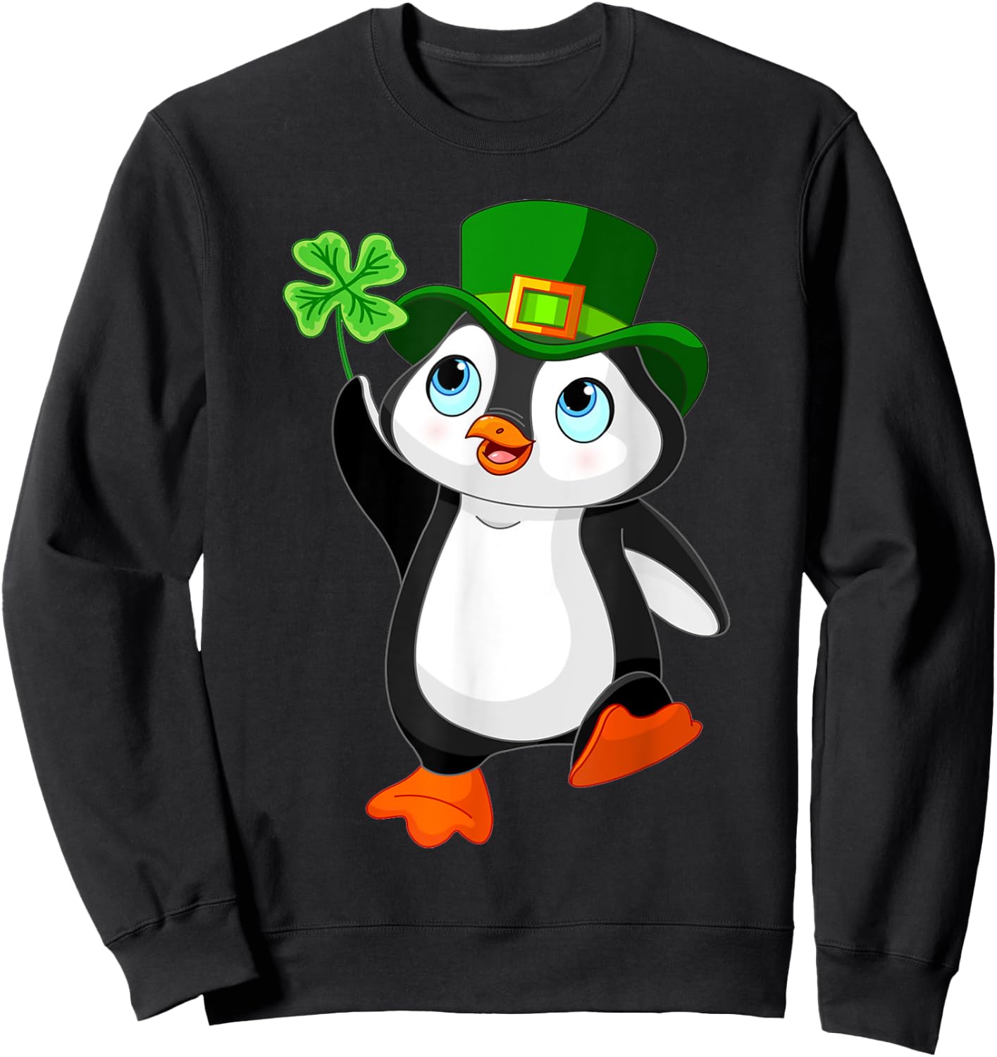 St. Patrick's Day Penguin Shirt, Irish, Shamrock, Clover Sweatshirt - Sweatshirt | Black