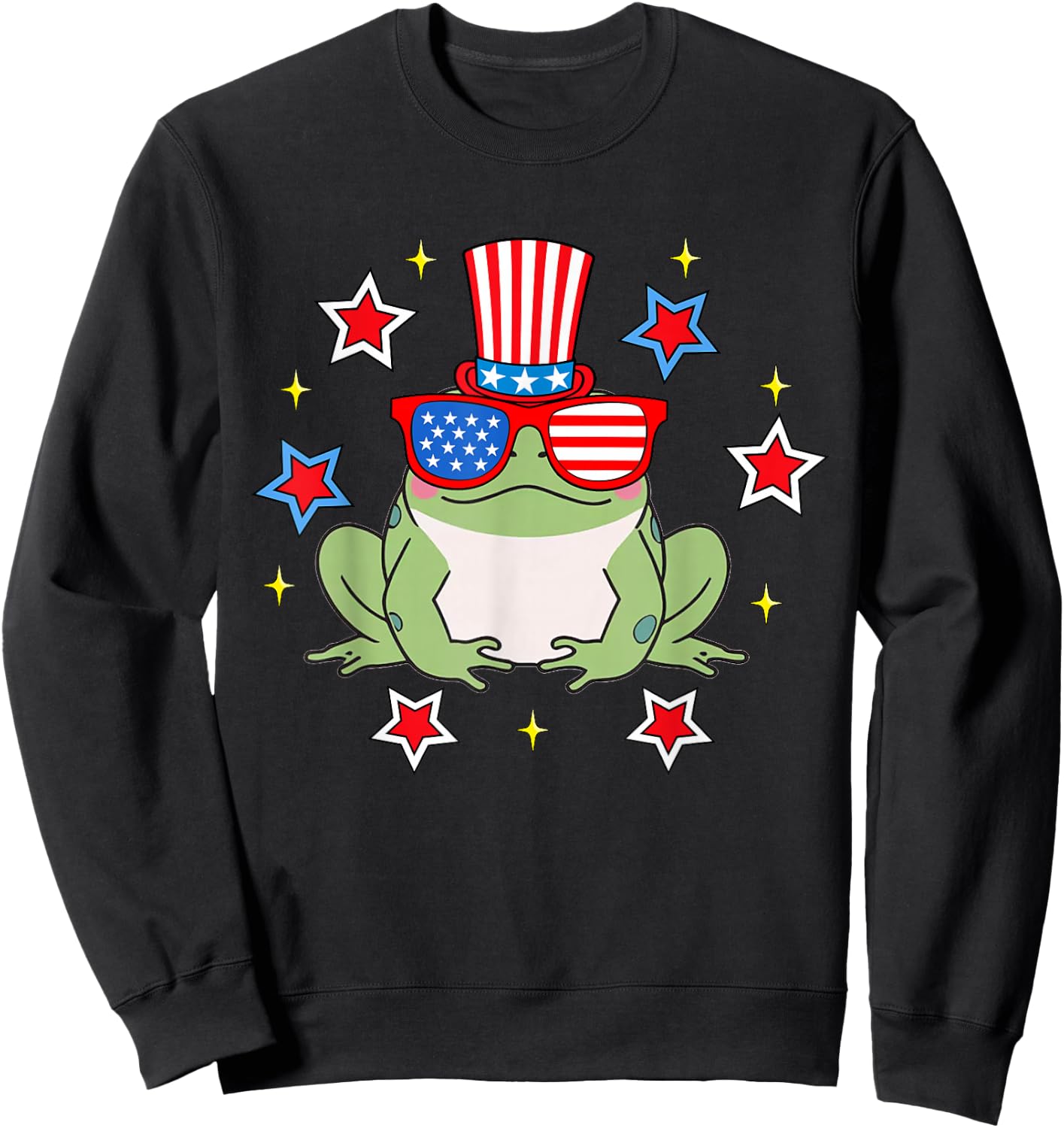 Cute Frog American Flag Patriotic Funny 4th of July Sweatshirt - Sweatshirt | Black