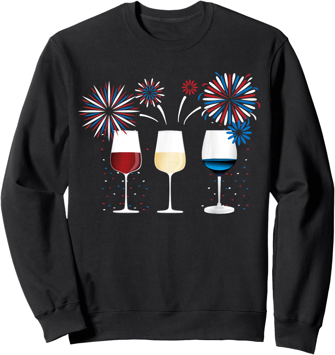 Funny Wine Glass Red White and Blue Firework shirt Sweatshirt - Sweatshirt | Black