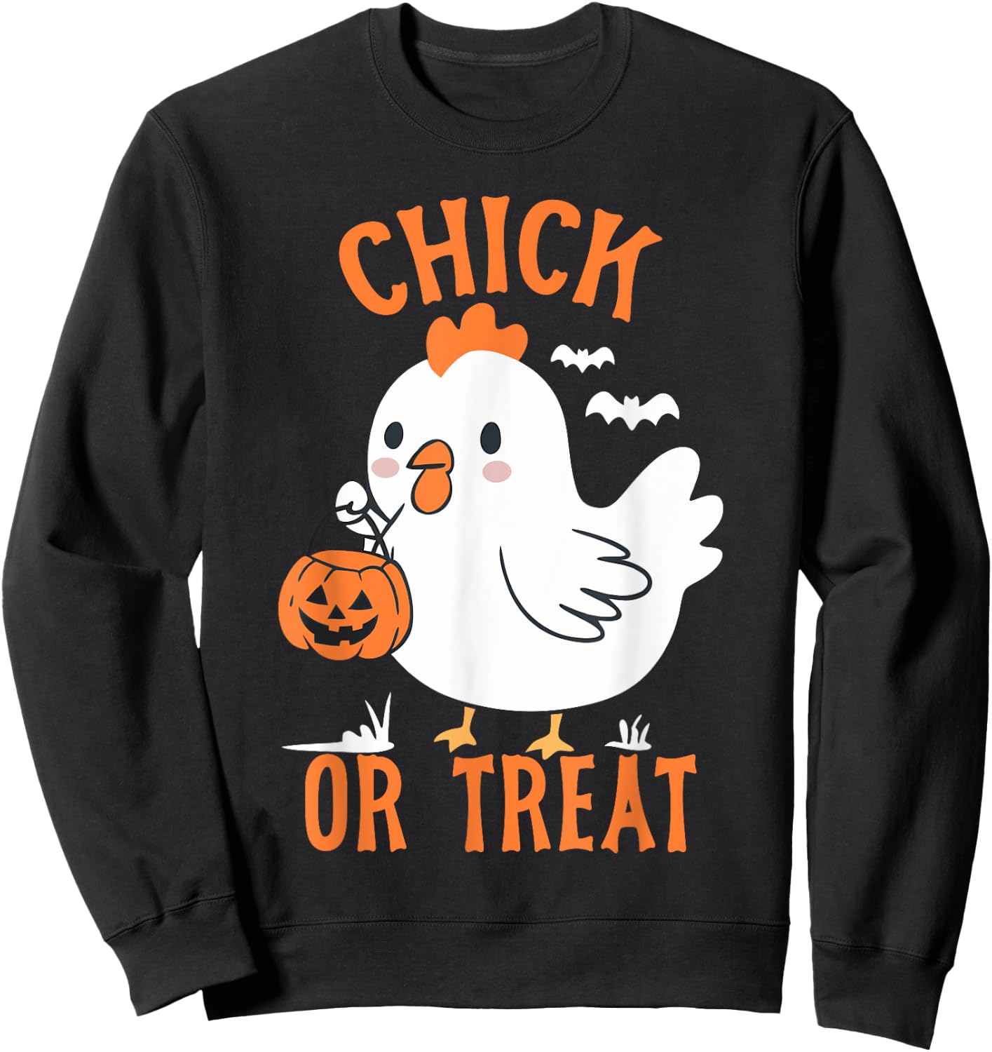 Chick Or Treat Shirt Funny Chicken Halloween Kids Girl Boy Sweatshirt - Sweatshirt | Black