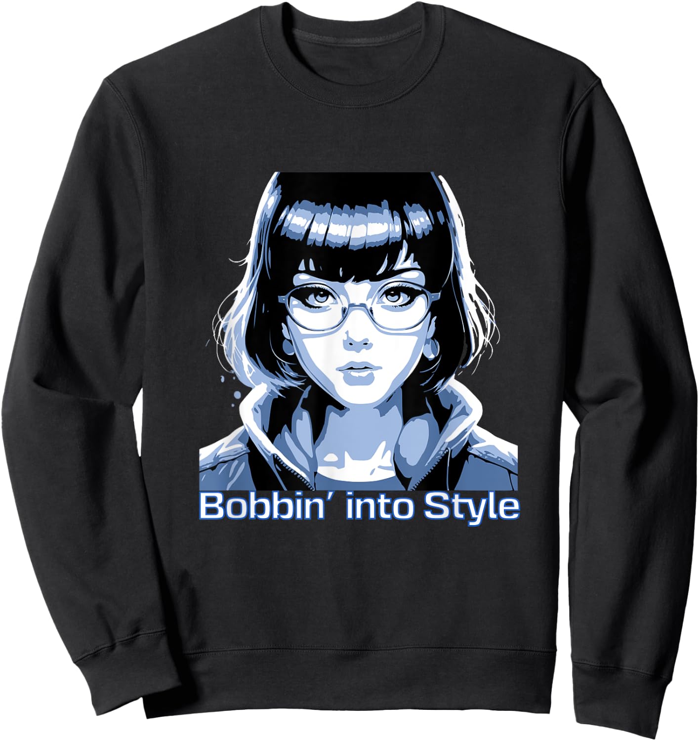 Anime Girls Short Pixie Hair Kawaii Bob Cut Women Fashion Sweatshirt - Sweatshirt | Black