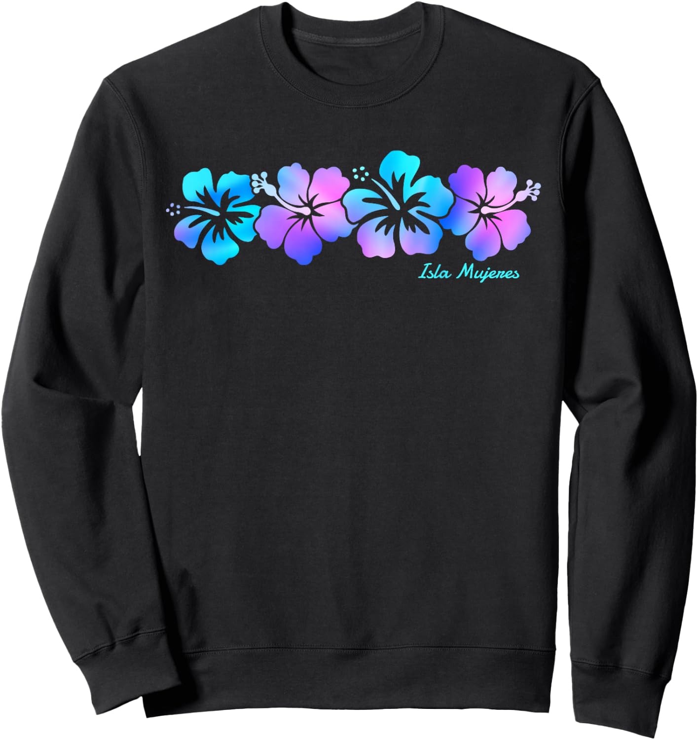 Retro Isla Mujeres Mexico hibiscus flower Men Women Sweatshirt - Sweatshirt | Black