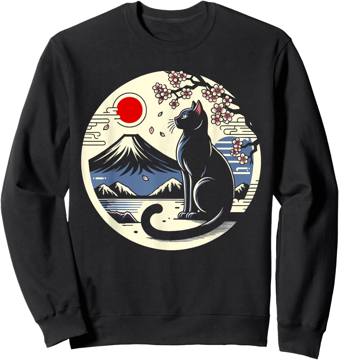 Kawaii Cat Anime Japanese Retro Men Women Kids Funny Cat Sweatshirt - Sweatshirt | Black