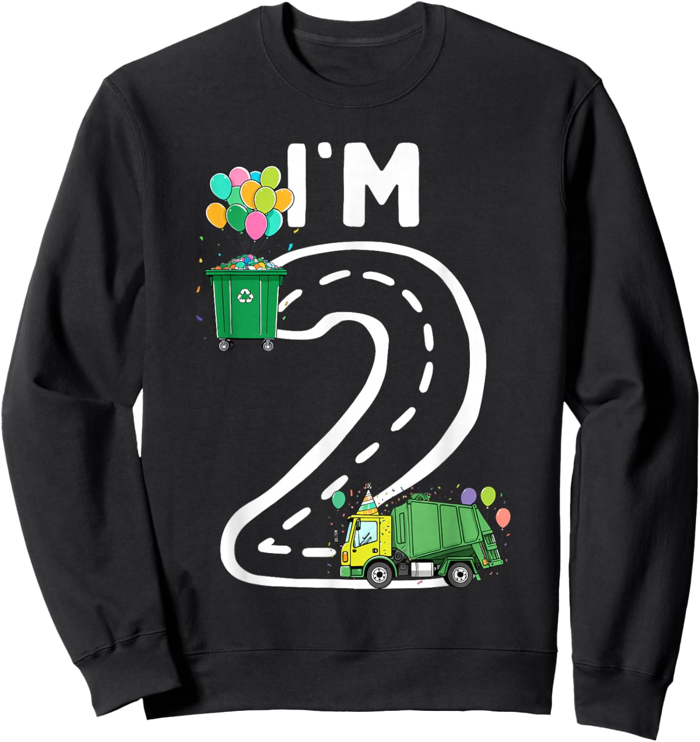 I'm 2 Two Years Old Garbage Truck 2nd Birthday Boy Kids Sweatshirt - Sweatshirt | Black