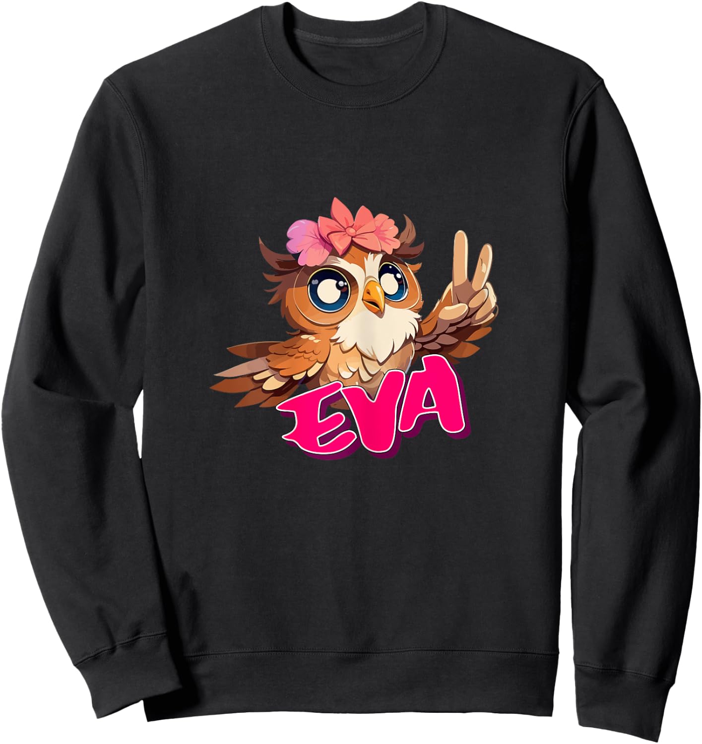EVA - Adorable girl name with cute OWL Sweatshirt - Sweatshirt | Black