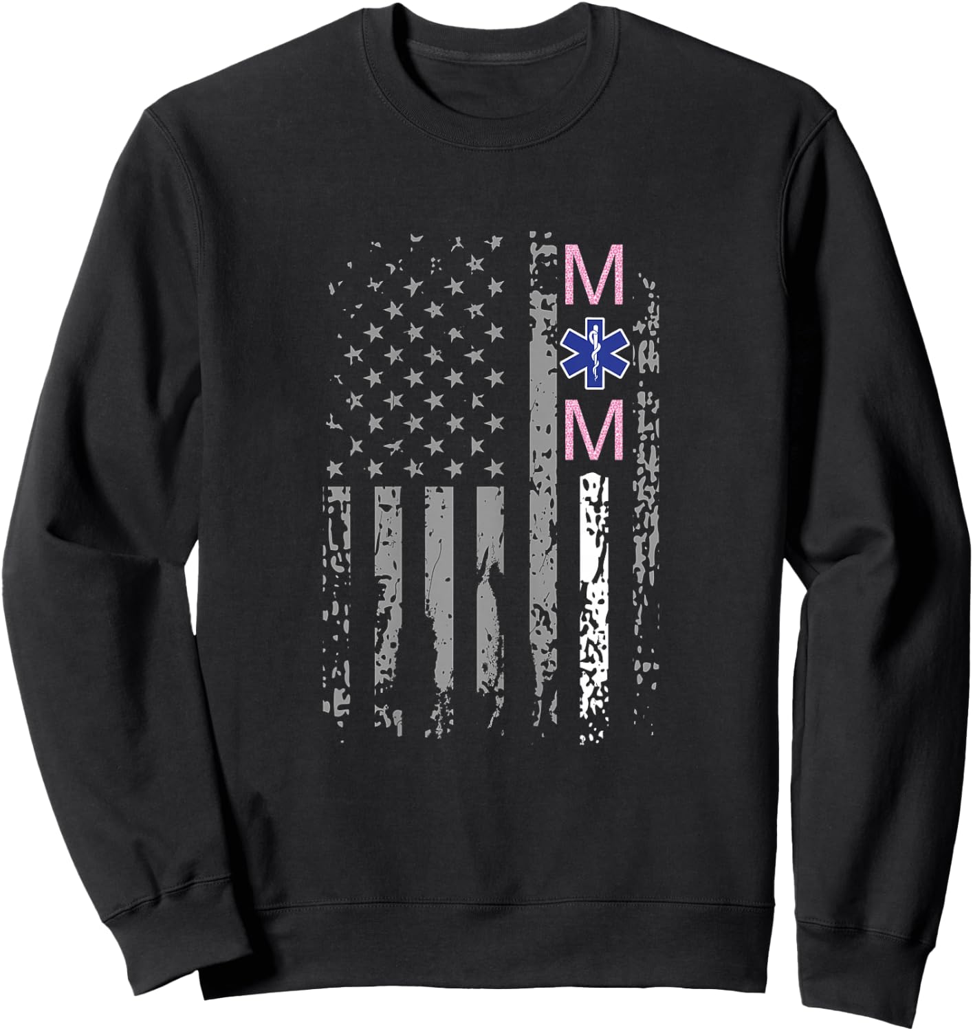 EMS Mom Shirt EMT Mom Thin White Line American Flag Sweatshirt - Sweatshirt | Black
