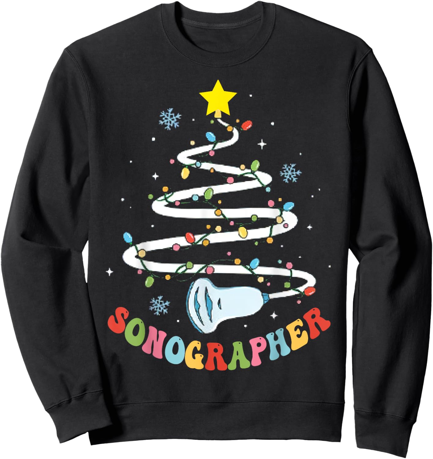 Christmas Sonography Tech, Holiday Sonographer Xmas Tree - -Adults, Black, Small Sweatshirt - Sweatshirt | Black