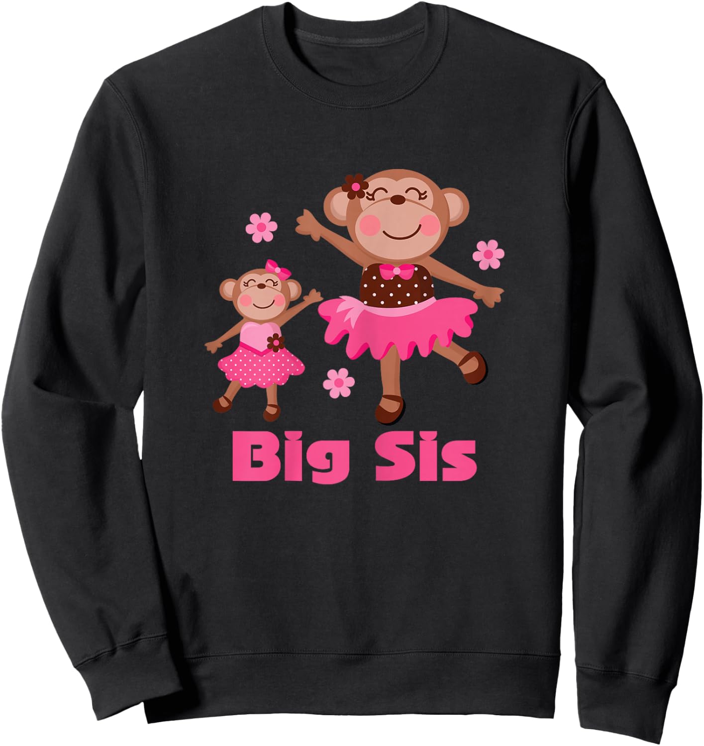 Big Sis Ballerina Girls Monkey Sister Announcement Sweatshirt - Sweatshirt | Black