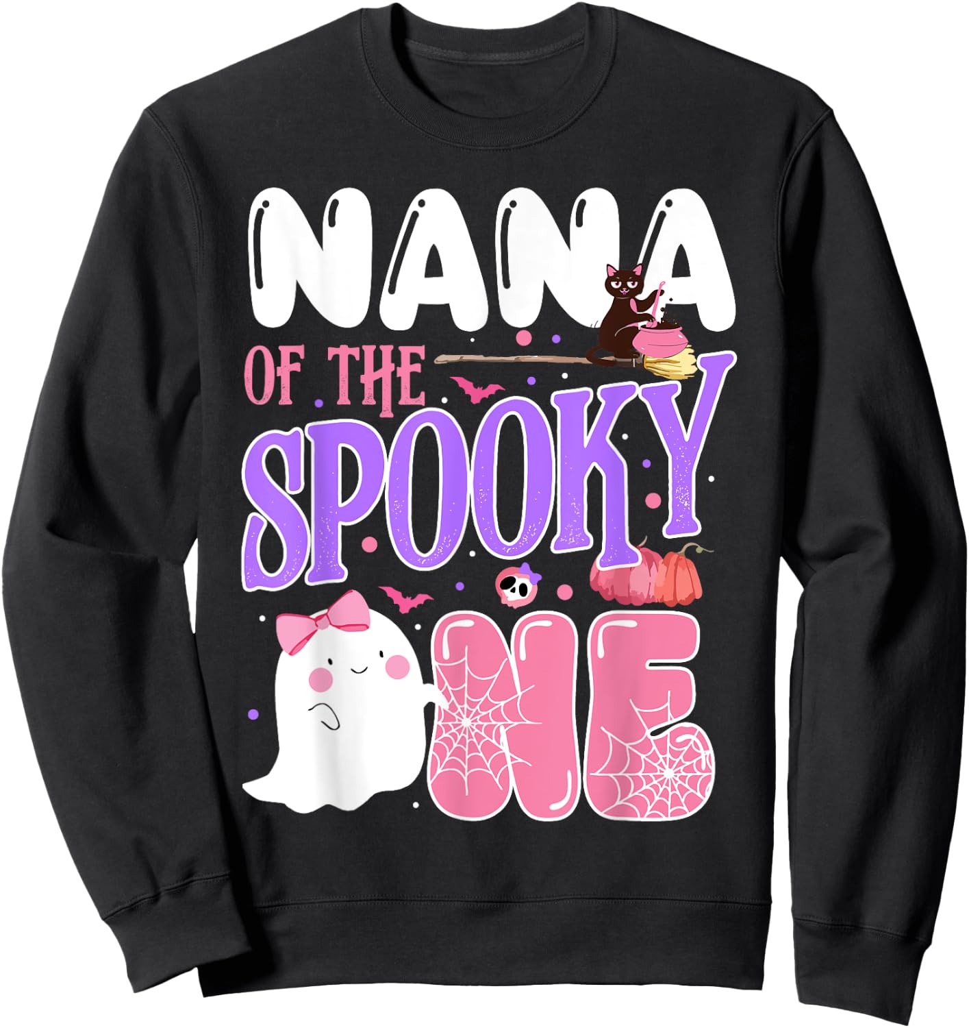 Nana Of The Spooky One 1st Birthday Halloween Pink Ghost Sweatshirt - Sweatshirt | Black
