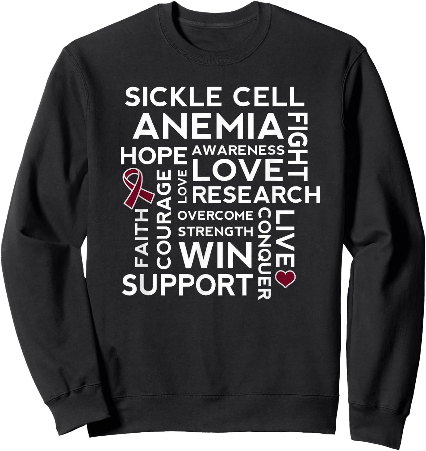 Sickle Cell Anemia Awareness Walk Burgundy Ribbon Sweatshirt - Sweatshirt | Black