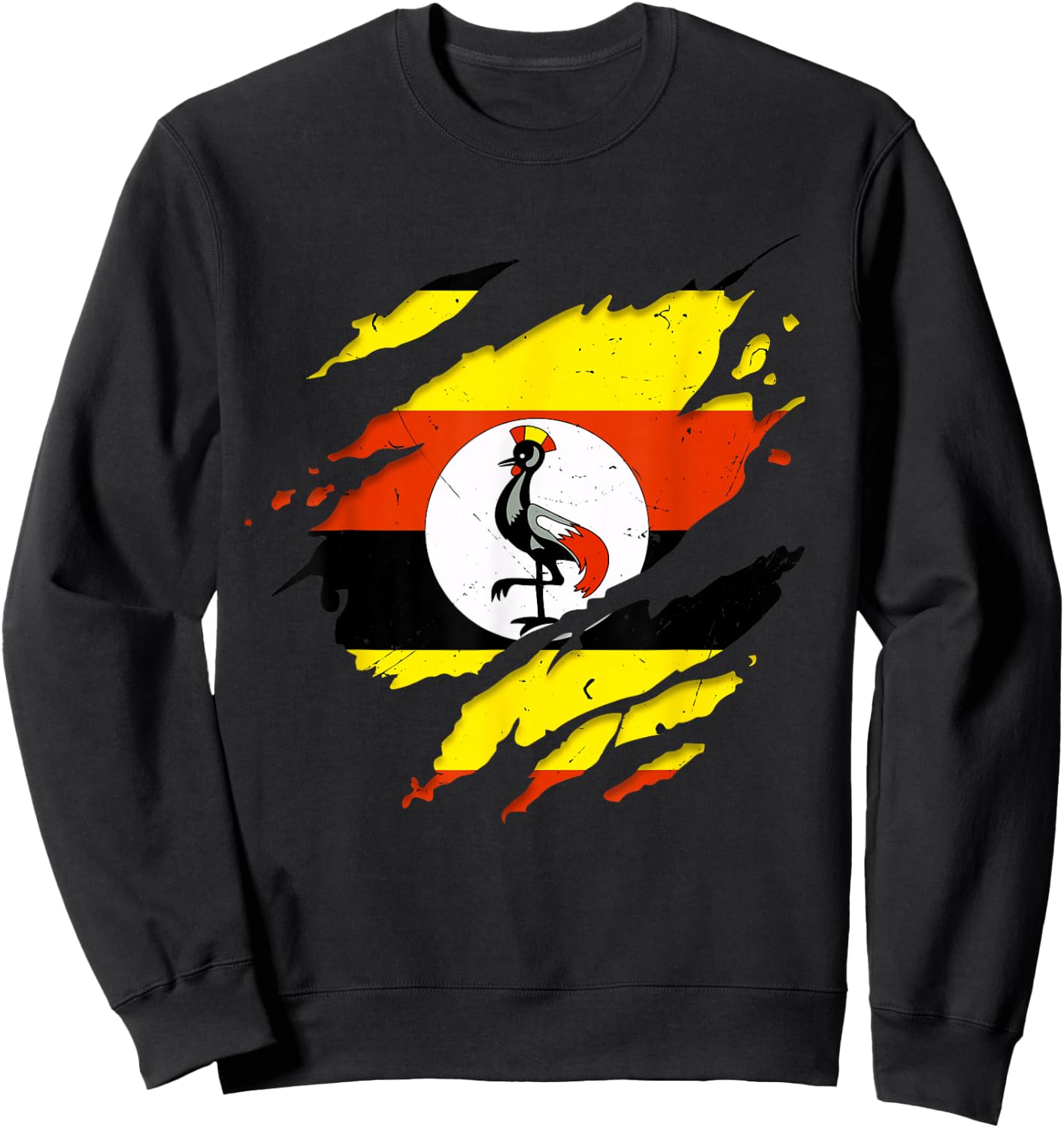 Proud Ugandan Shirts | Torn Ripped Uganda Flag Sweatshirt - Sweatshirt | Black