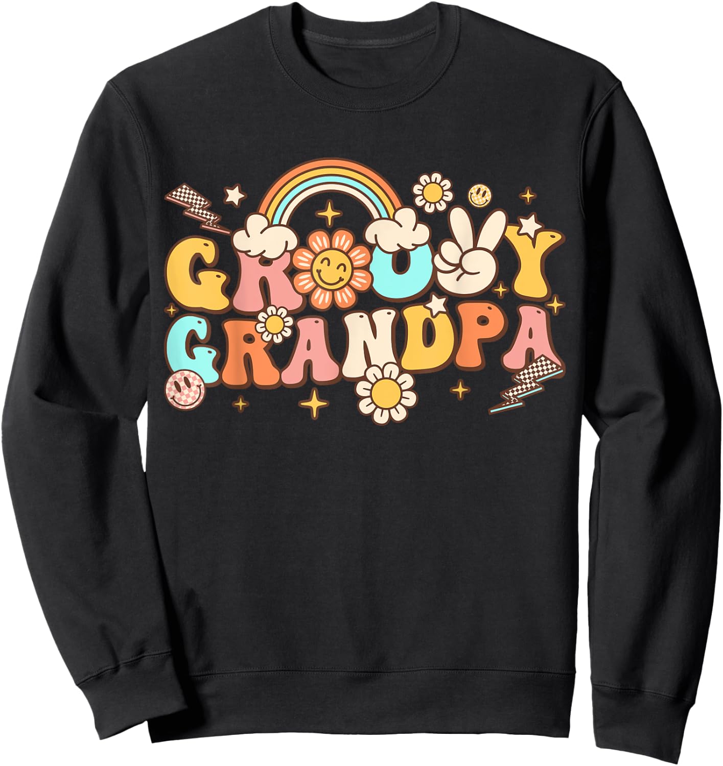 Retro Groovy Grandpa Hippie 70s Themed Birthday Party Sweatshirt - Sweatshirt | Black