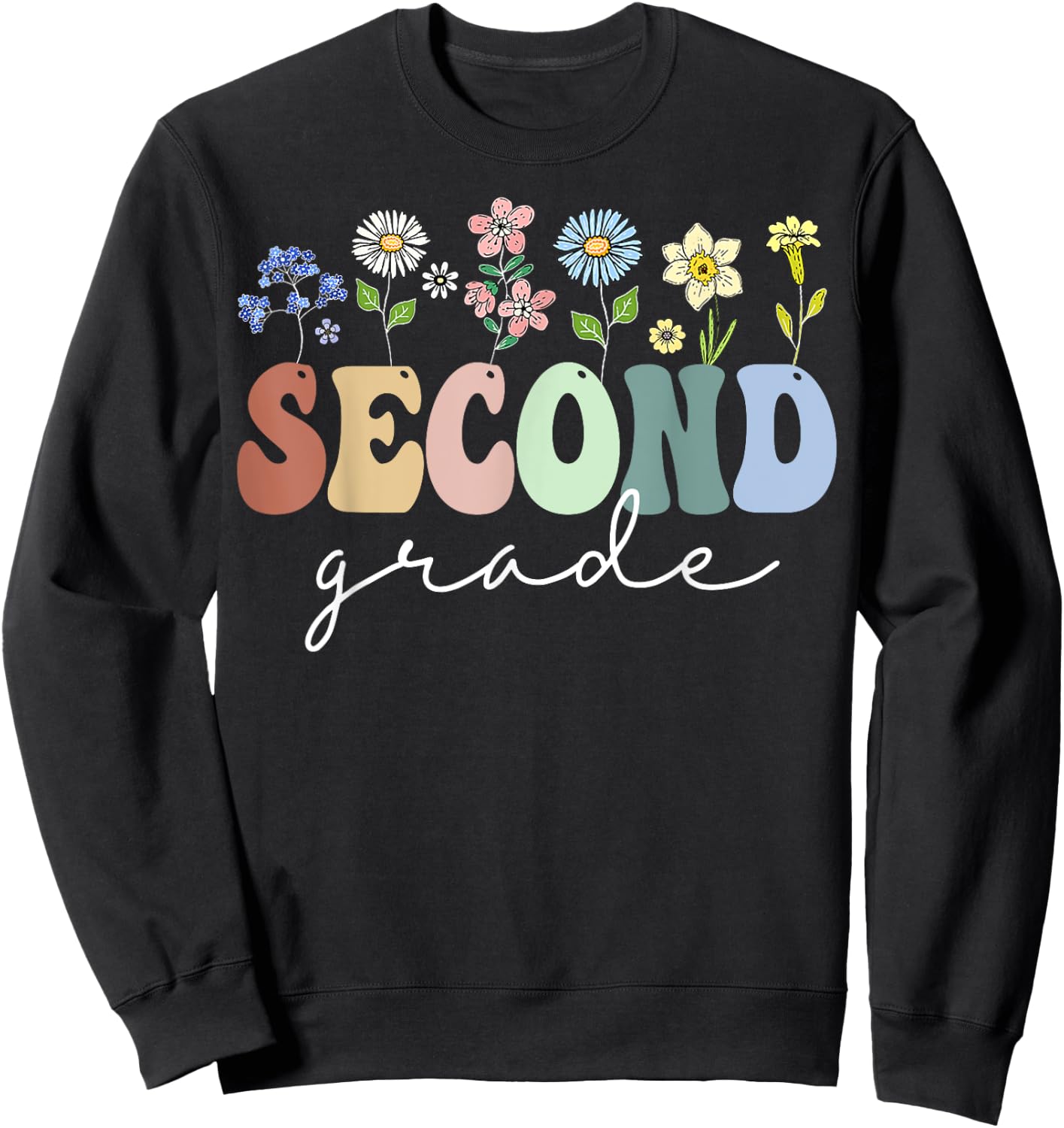 2nd Grade Wildflower Floral Back To School Gift Teachers Women Girls Kids Sweatshirt - Sweatshirt | Black