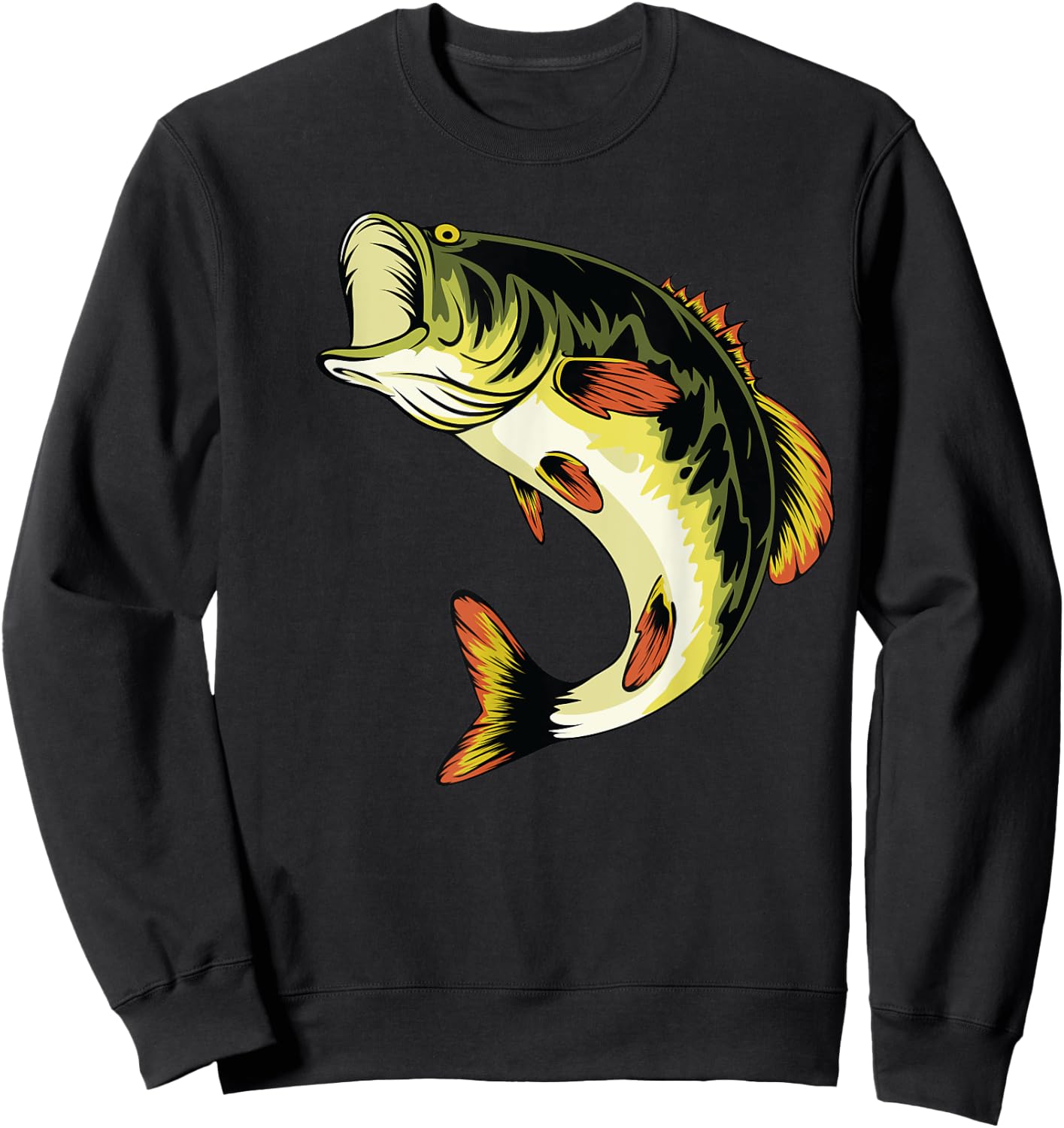 Fishing Graphic Large Mouth Bass Fish Sweatshirt - Sweatshirt | Black