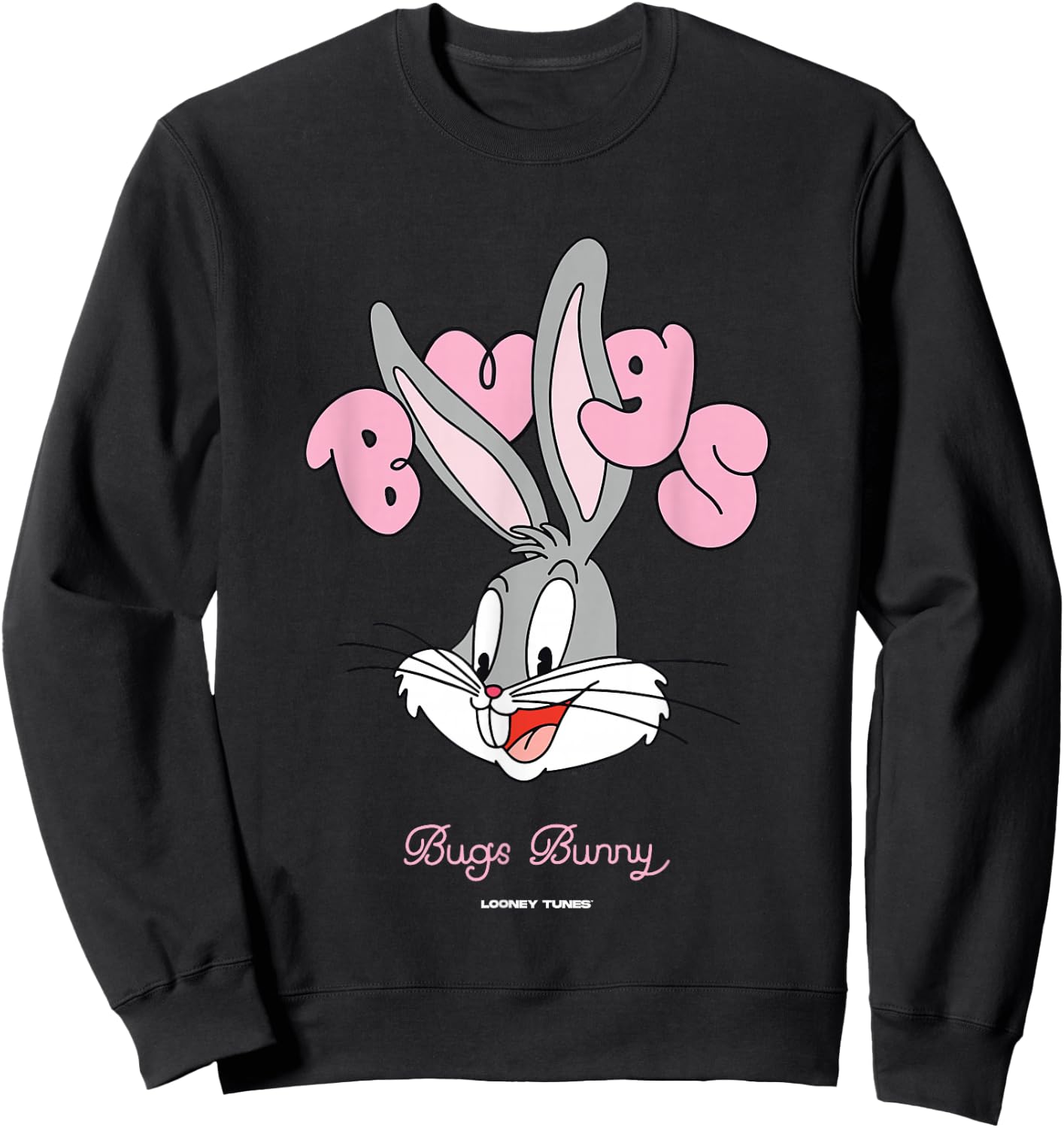Looney Tunes Bugs Bunny Pink Bubble Text Big Face Sweatshirt - Sweatshirt | Black