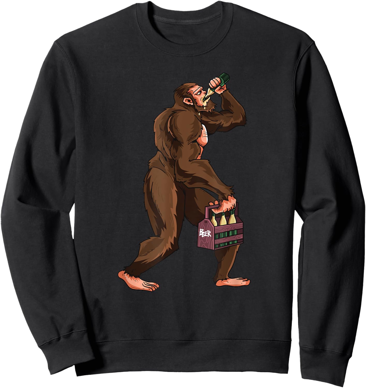 Funny Bigfoot Carrying Drinking Beer Oktoberfest Yeti Lover Sweatshirt - Sweatshirt | Black