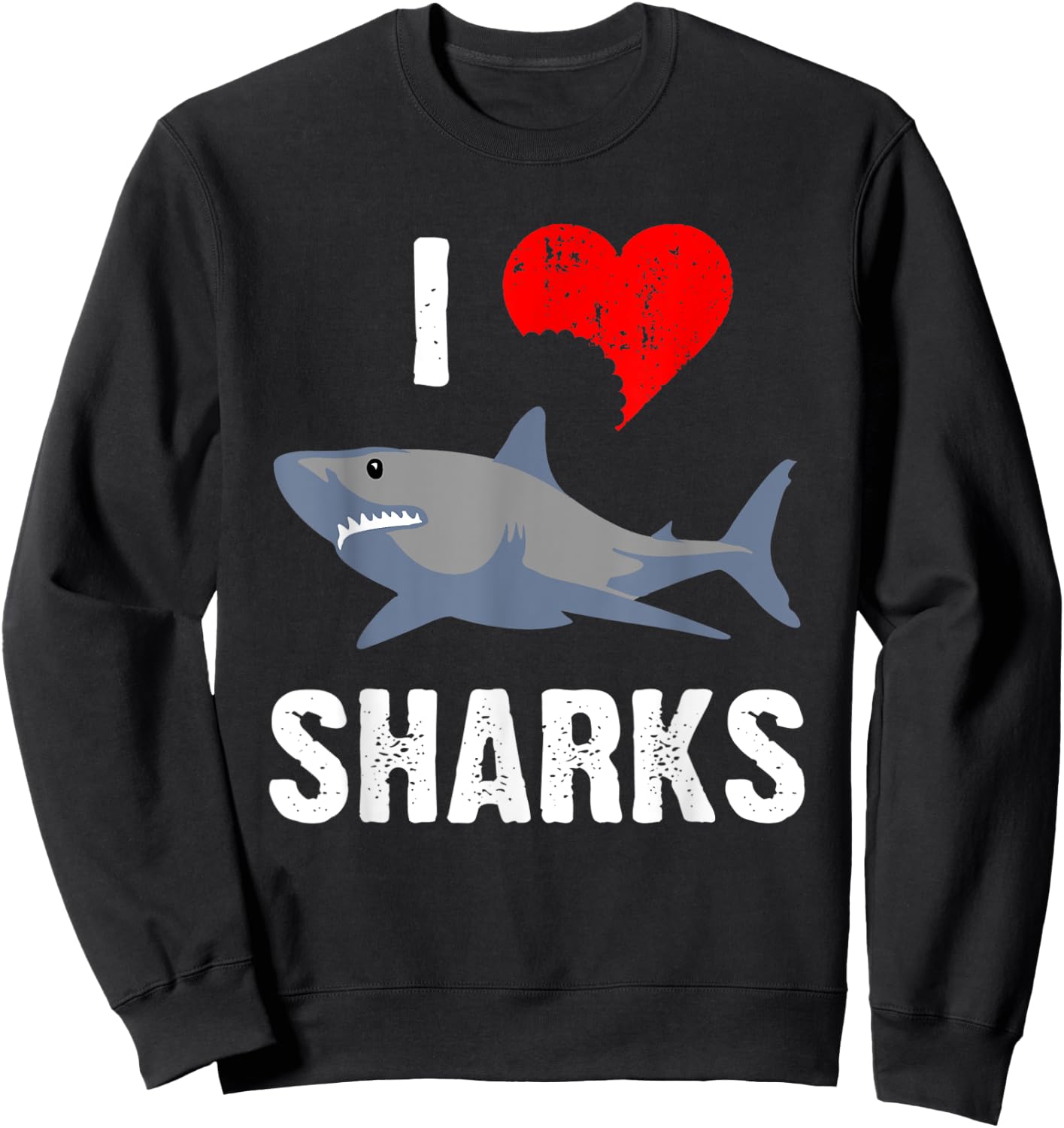 I Love Sharks Shark Lover Marine Biology Heart Bitemark Sweatshirt - Sweatshirt | Black