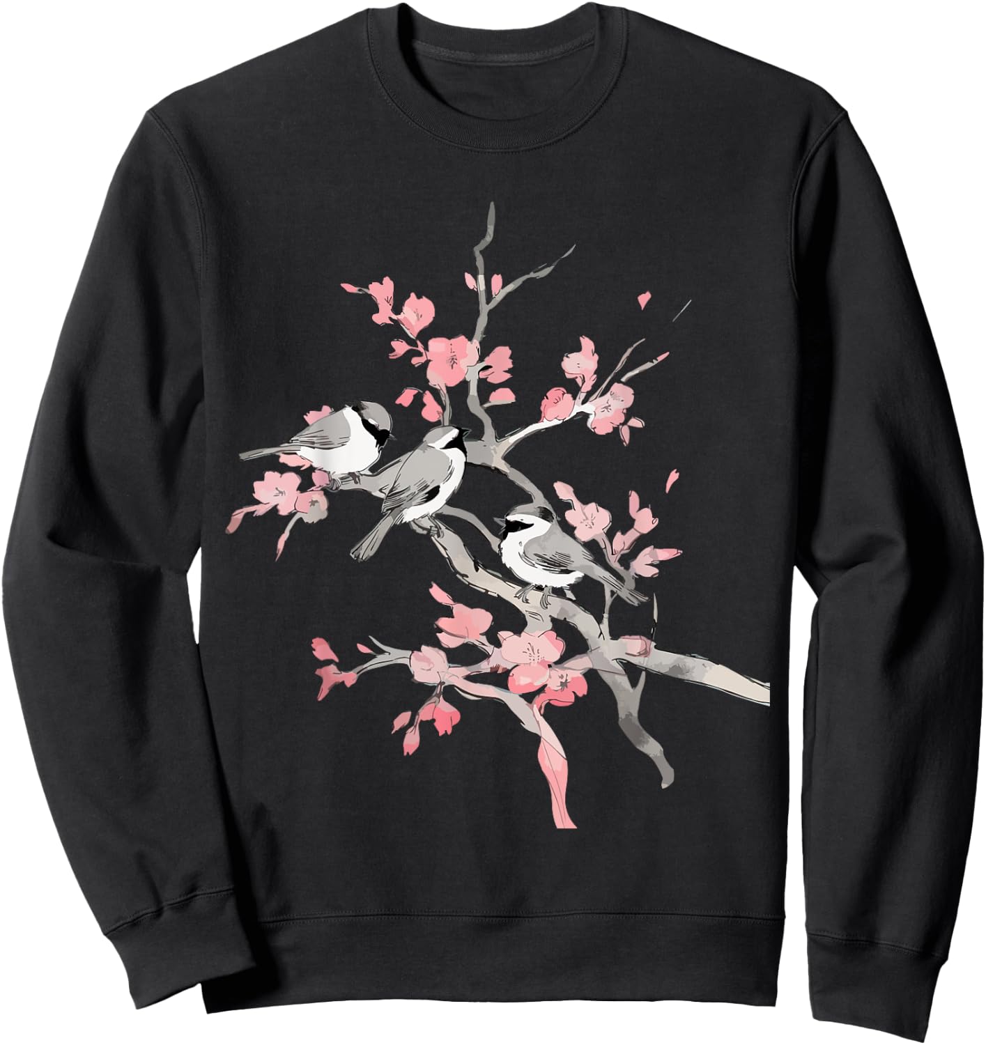 Cherry Blossoms & Birds Birdwatching Bird Lover Cute Sweatshirt - Sweatshirt | Black
