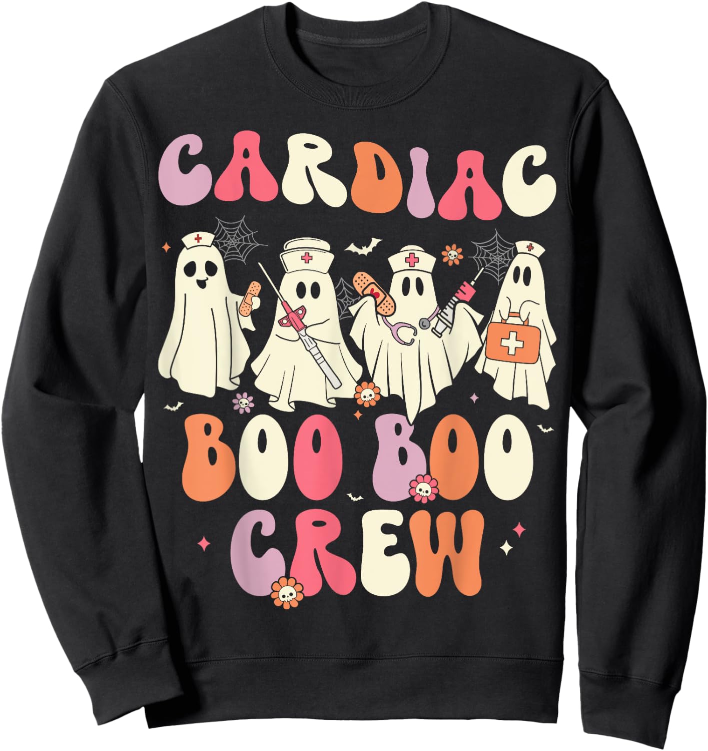 Halloween Cardiac Boo Crew Nurse Ghost Cute Health Worker Sweatshirt - Sweatshirt | Black