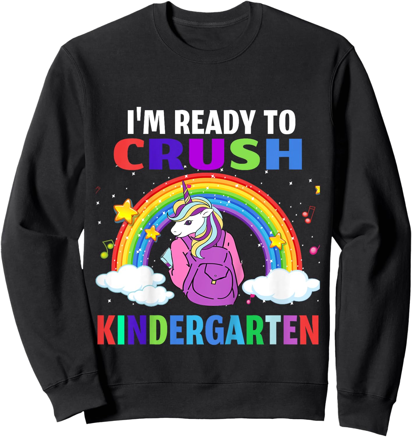 Kids Kids I'm Ready To Crush Kindergarten Unicorn Back to School Sweatshirt - Sweatshirt | Black