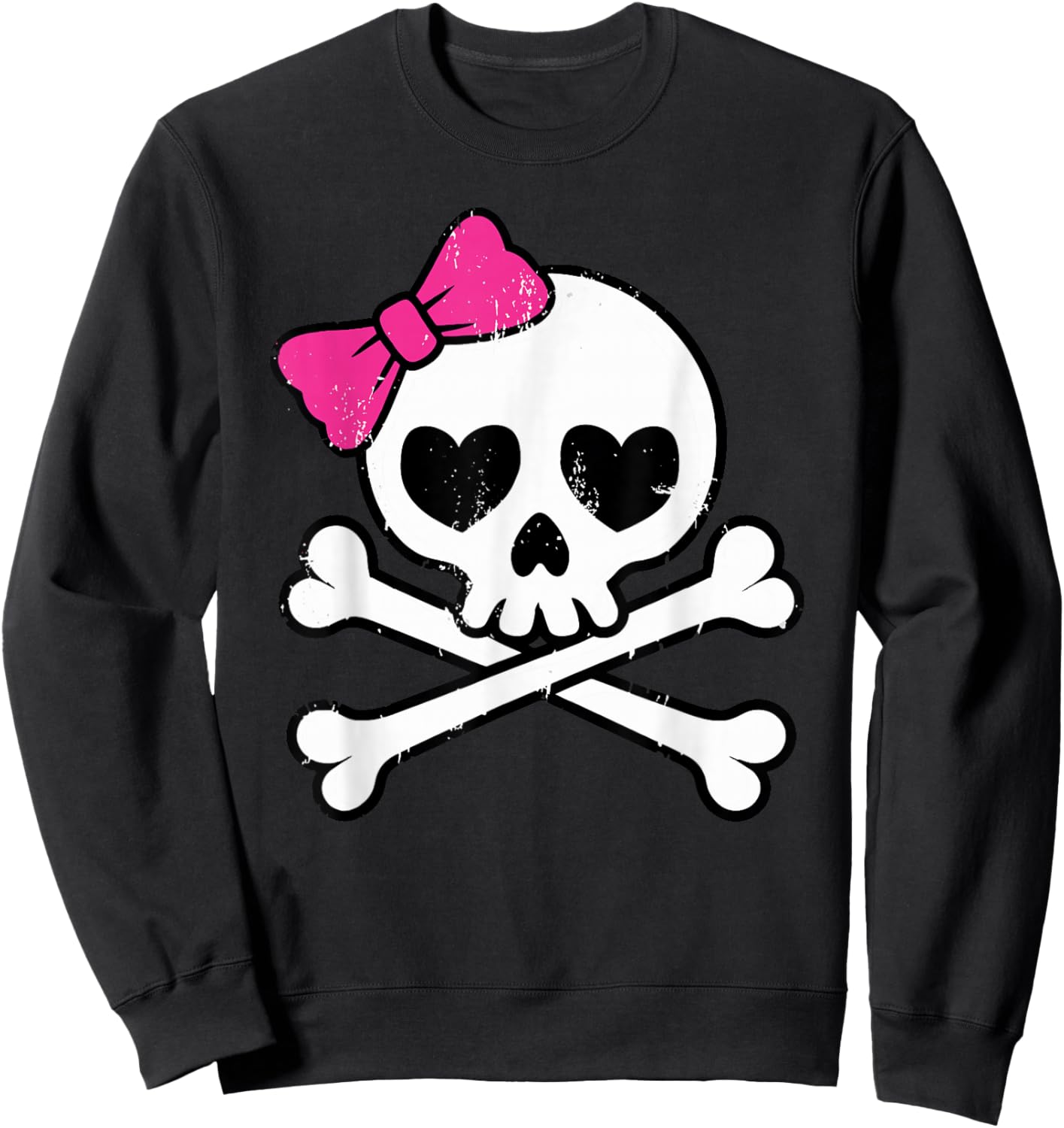 Cute Pretty Pink Skull Crossbones Girl with Hot Pink Bow Sweatshirt - Sweatshirt | Black
