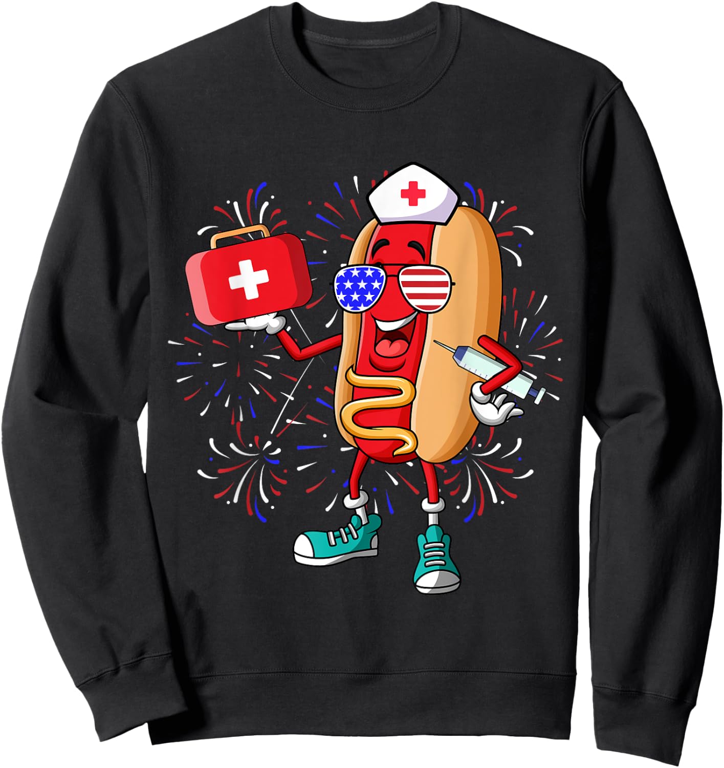 Nurse Anesthetists 4th Of July Funny American Hot Dog Sweatshirt - Sweatshirt | Black