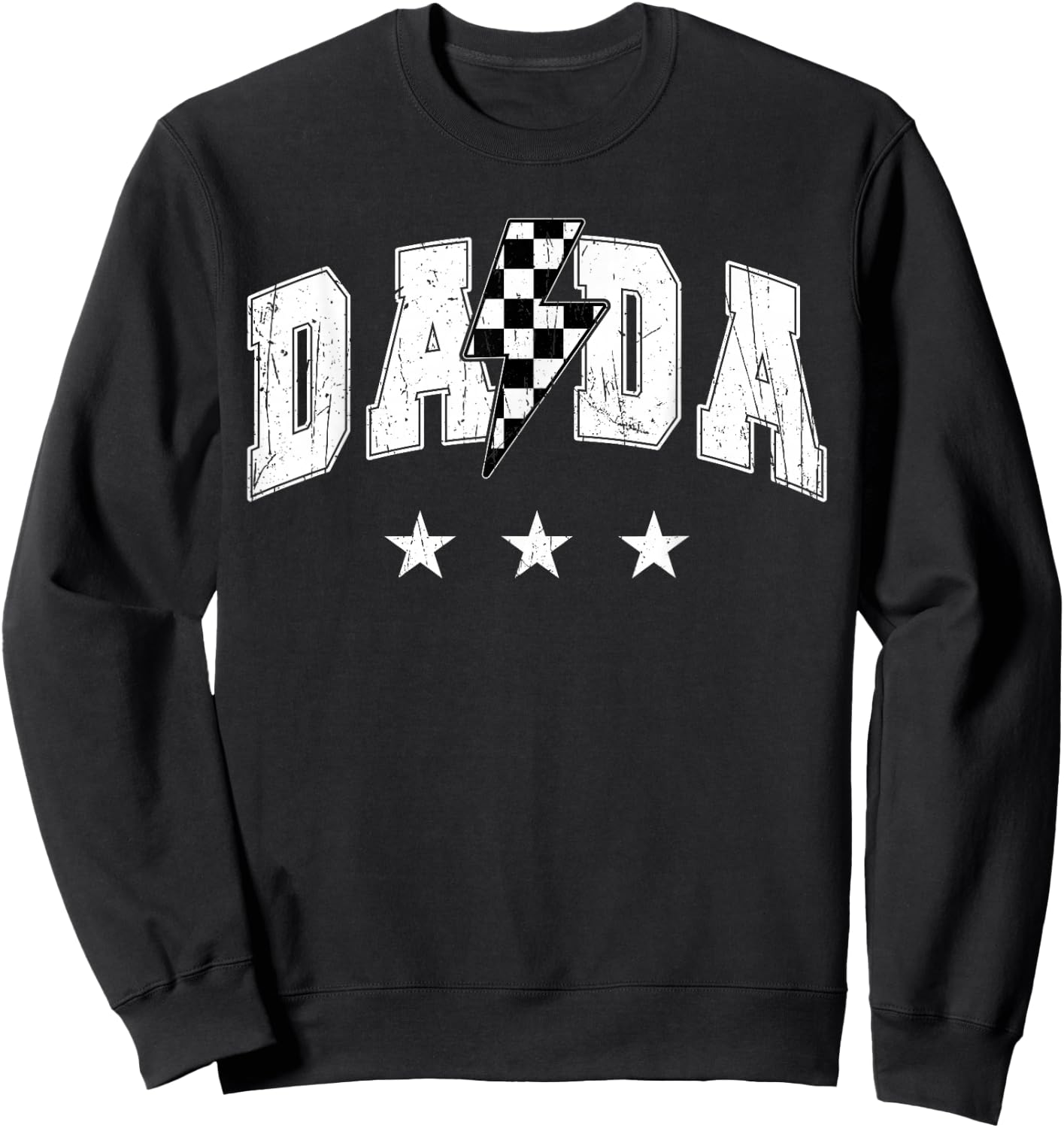 Retro Dada Lightning Bolt Checkered Father’s day Sweatshirt - Sweatshirt | Black