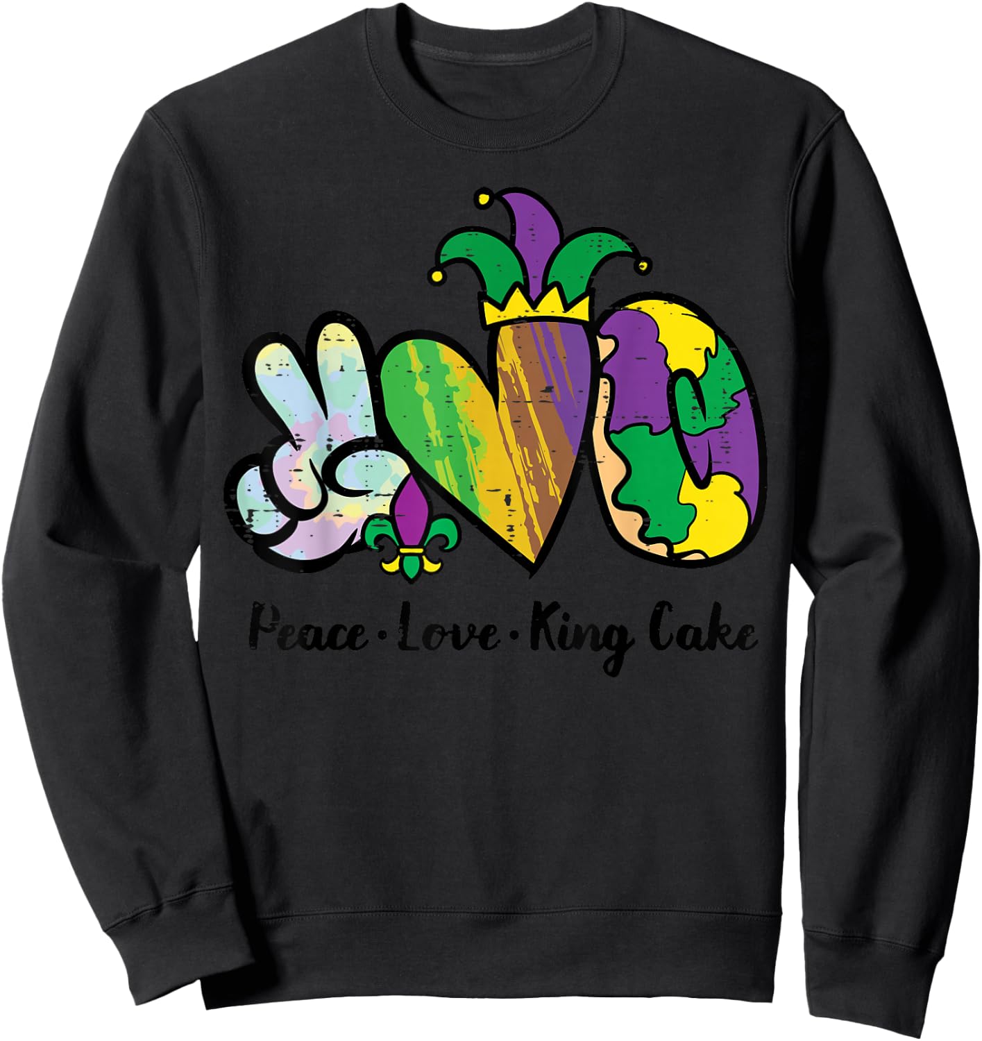 Mardi Gras Peace Love King Cake Funny Food Women Men Kids Sweatshirt - Sweatshirt | Black